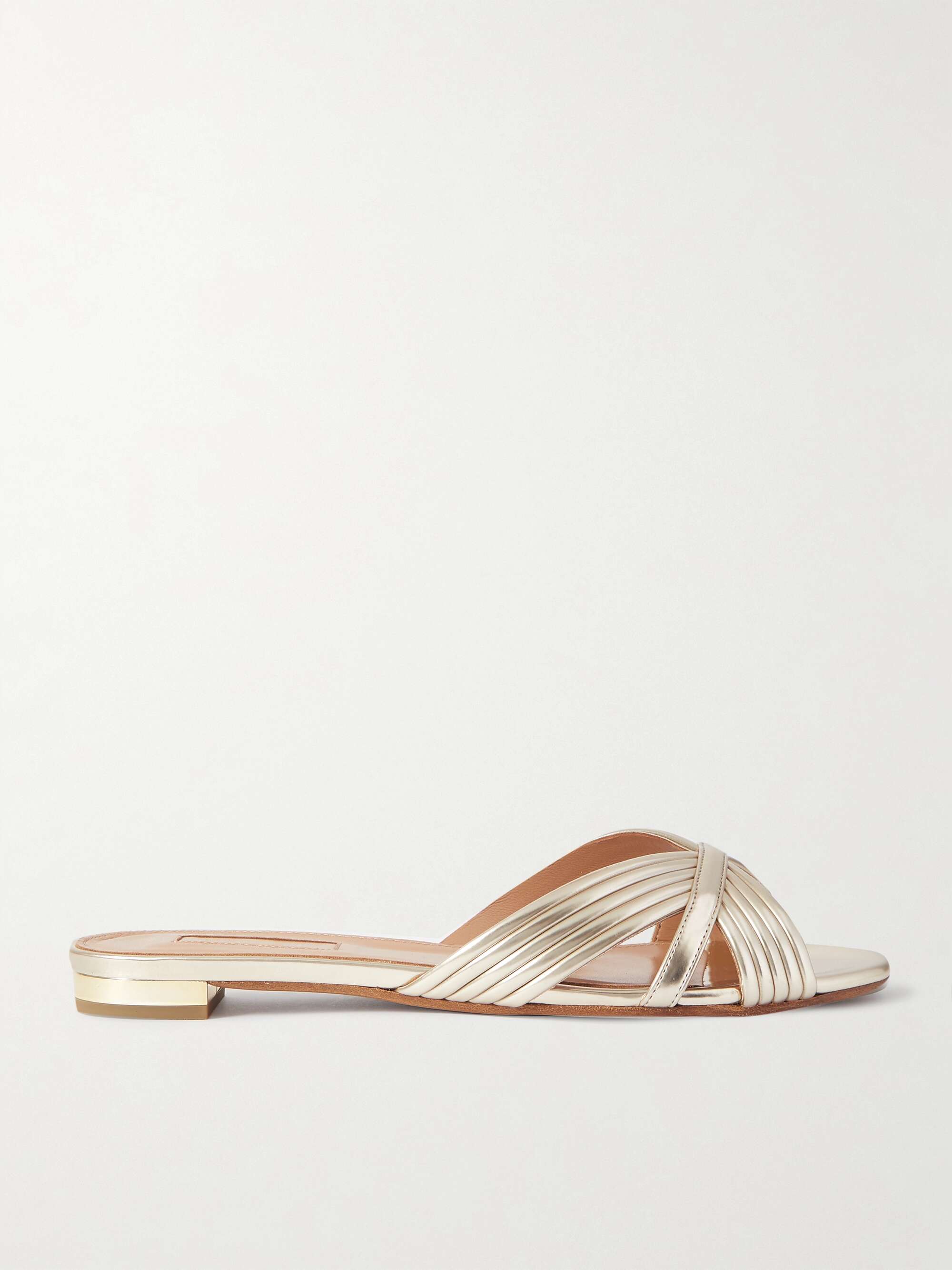 AQUAZZURA Sundance metallic vegan leather slides | NET-A-PORTER