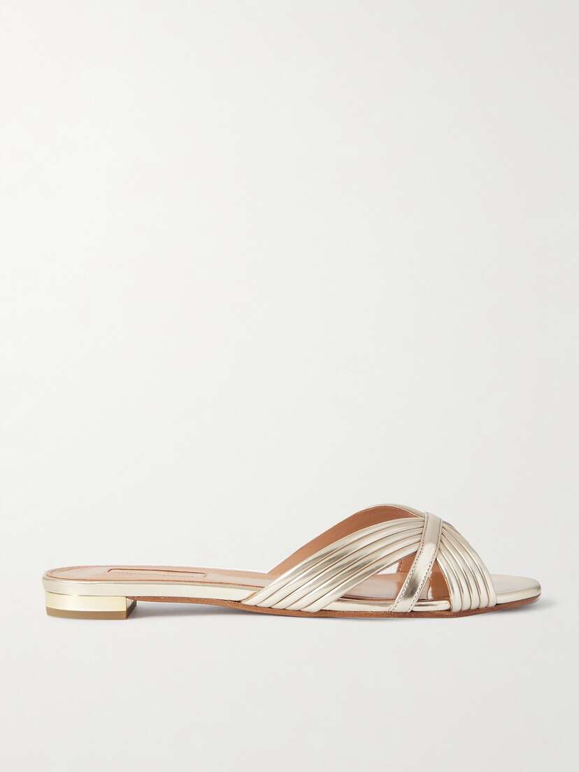 Aquazzura Sundance Metallic Vegan Leather Slides