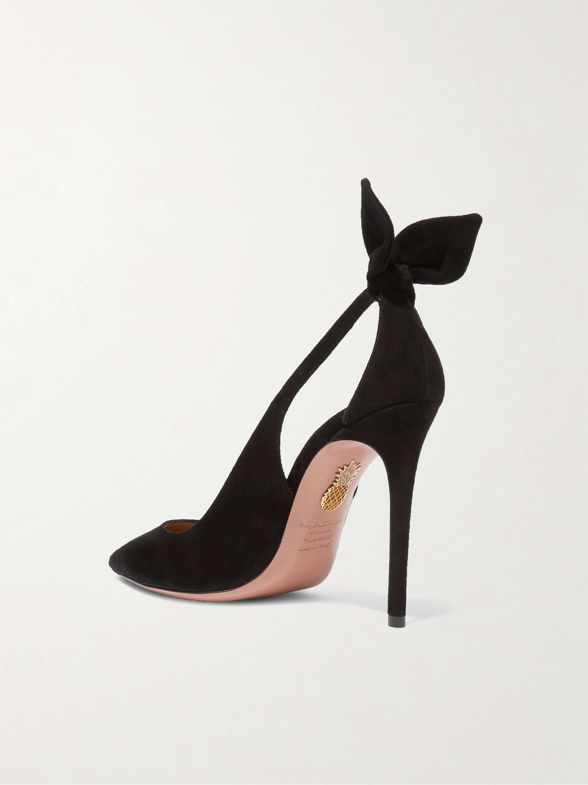 AQUAZZURA Bow Tie 105 glittered PVC and metallic leather pumps