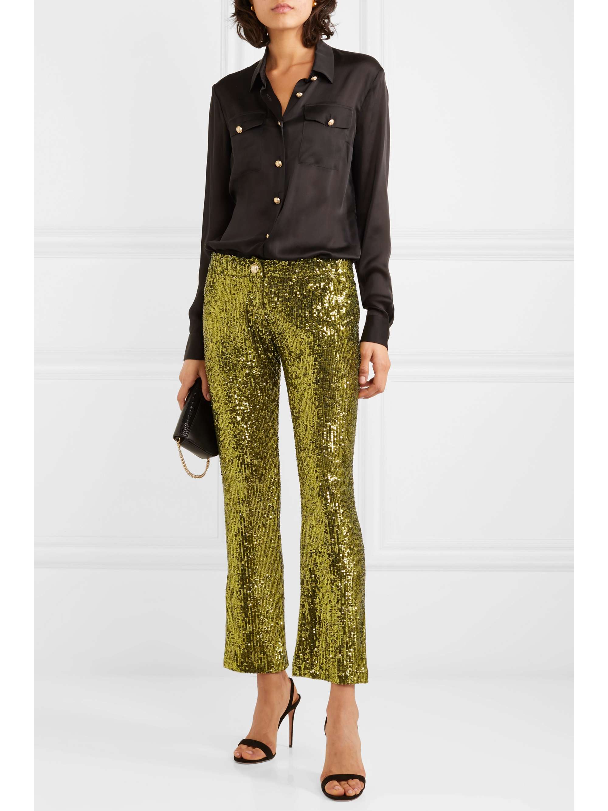 BALMAIN Cropped sequined stretchtulle flared pants NETAPORTER