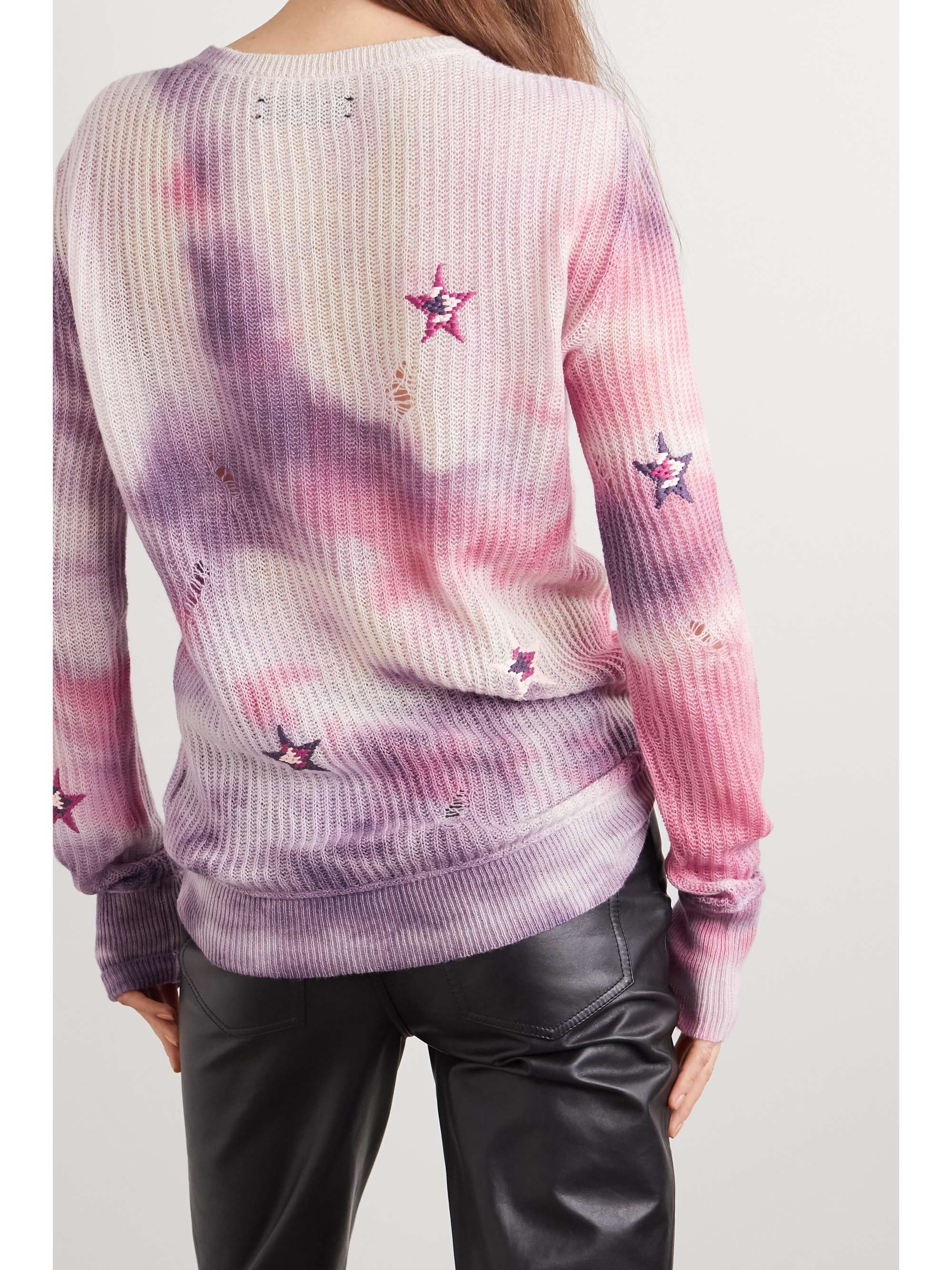 AMIRI Distressed embroidered tie-dyed cashmere sweater