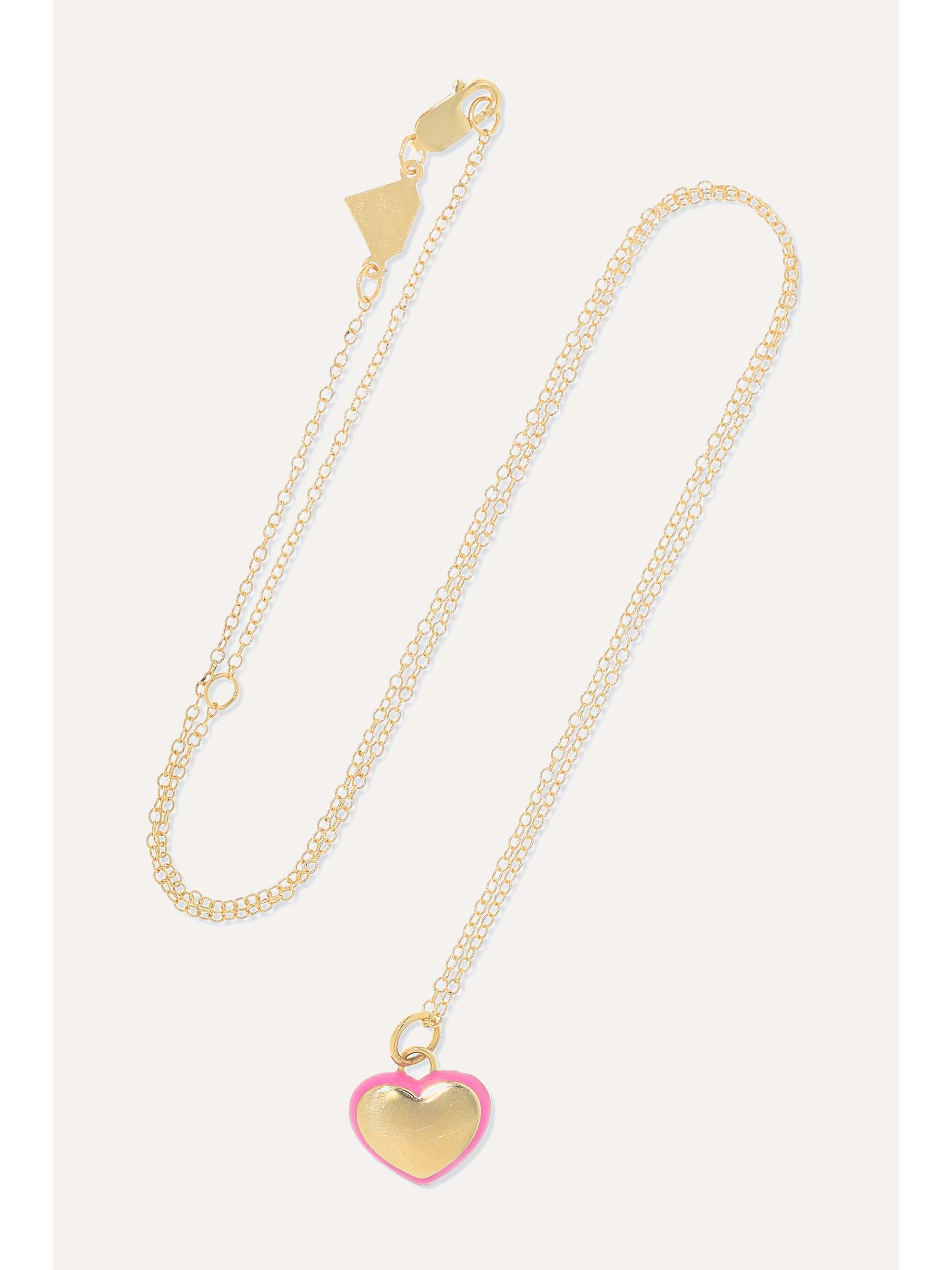 ALISON LOU Puffy Heart 14-karat gold and enamel necklace