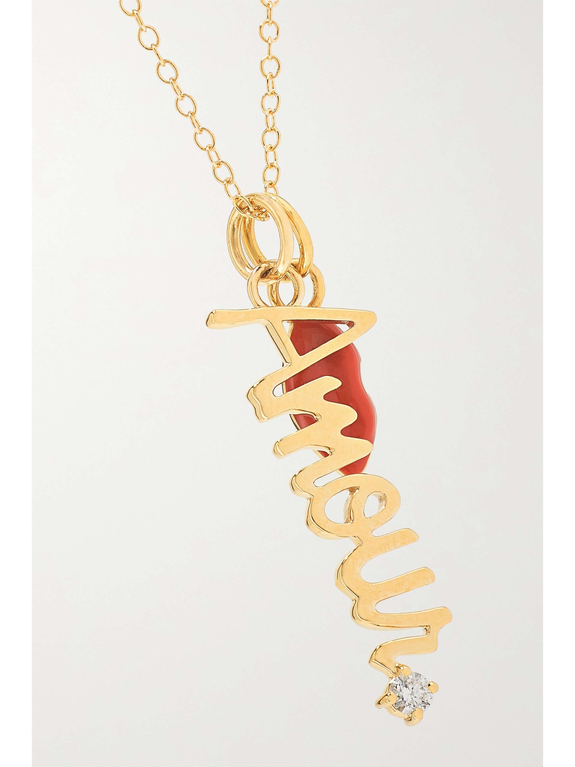 ALISON LOU Amour 14-karat gold, diamond and enamel necklace