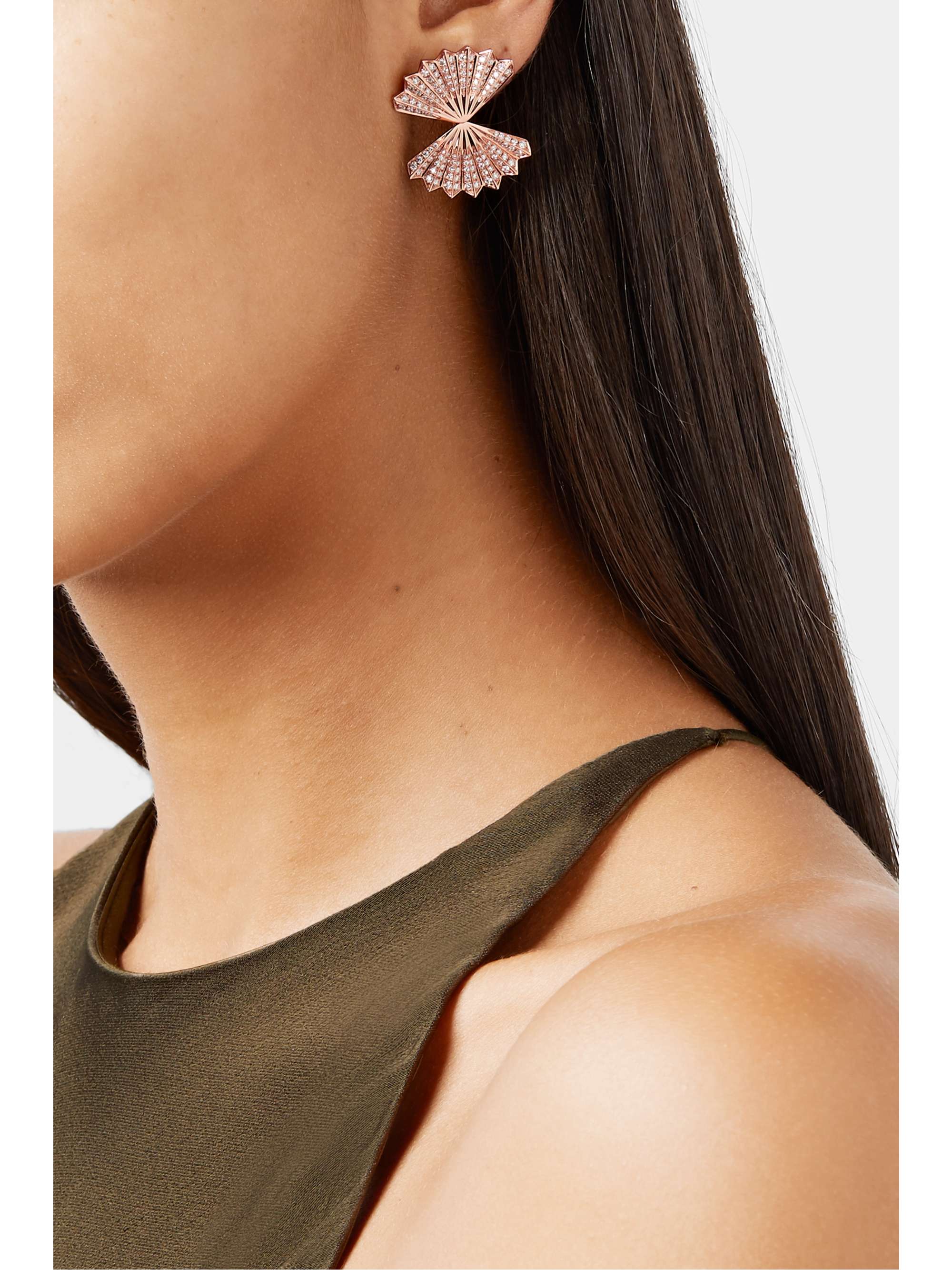 ANITA KO Double Fan 18-karat rose gold diamond earrings