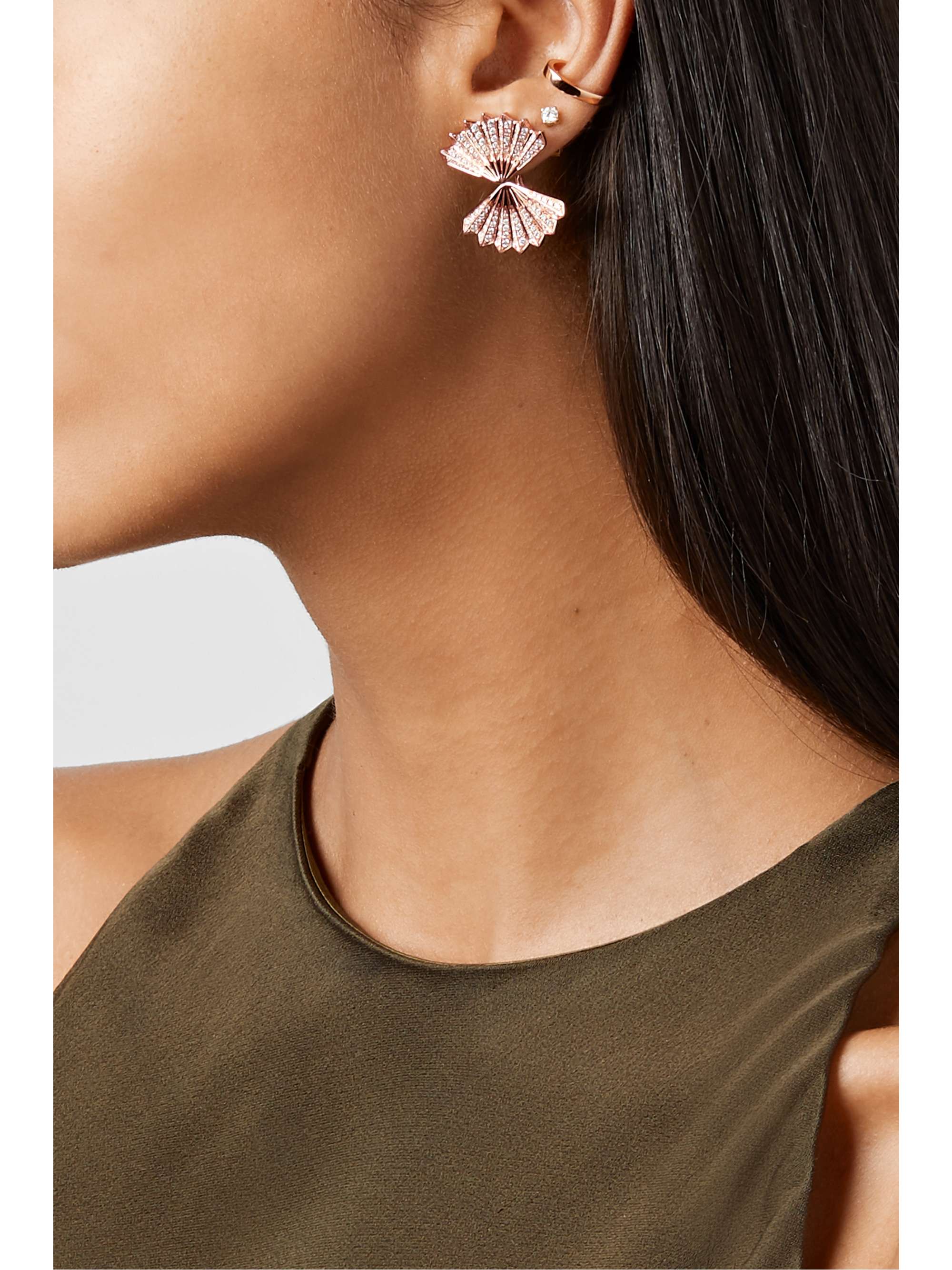 ANITA KO Double Fan 18-karat rose gold diamond earrings