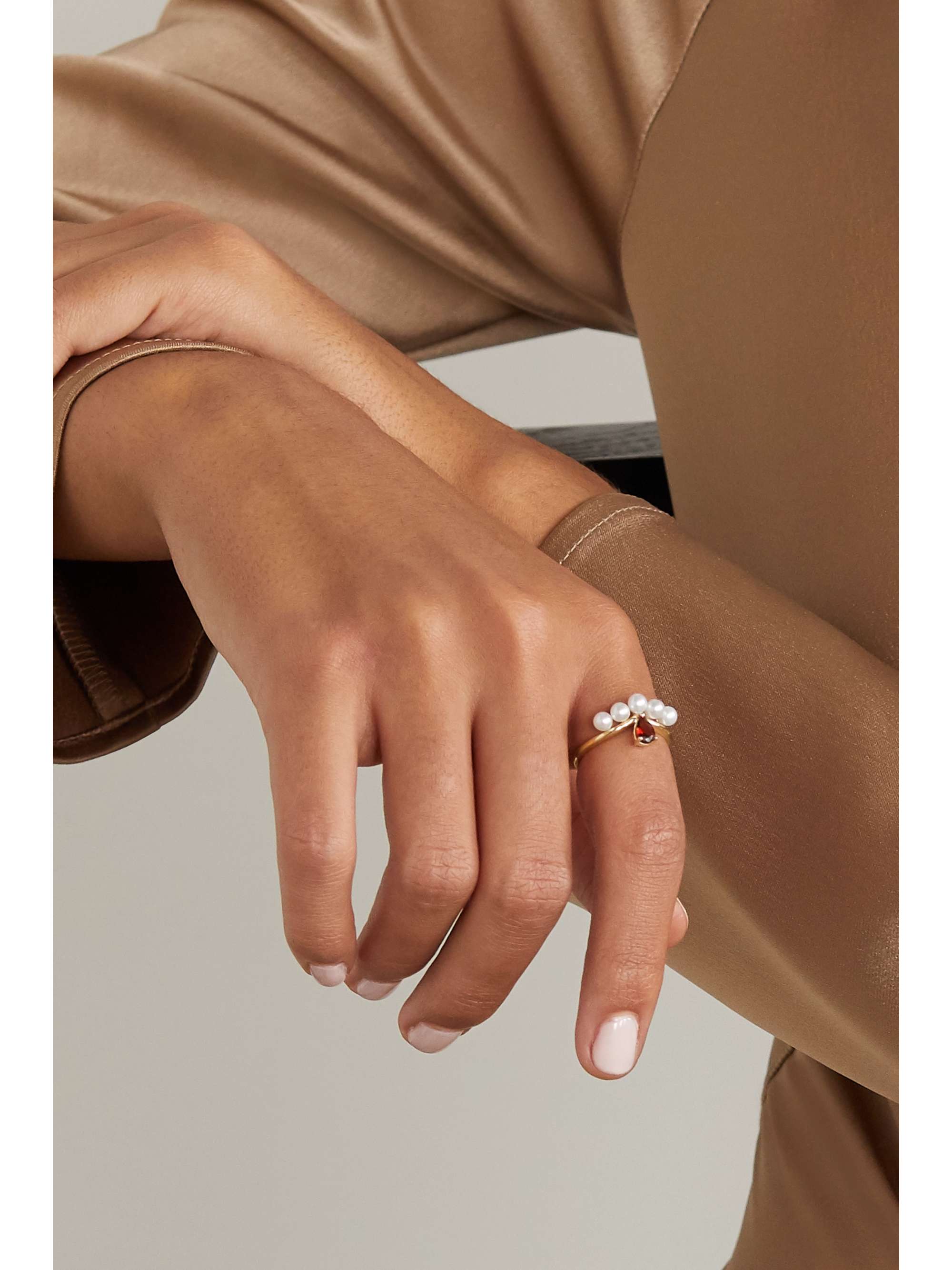 ANISSA KERMICHE Age of Innocence 14-karat gold, pearl and garnet ring