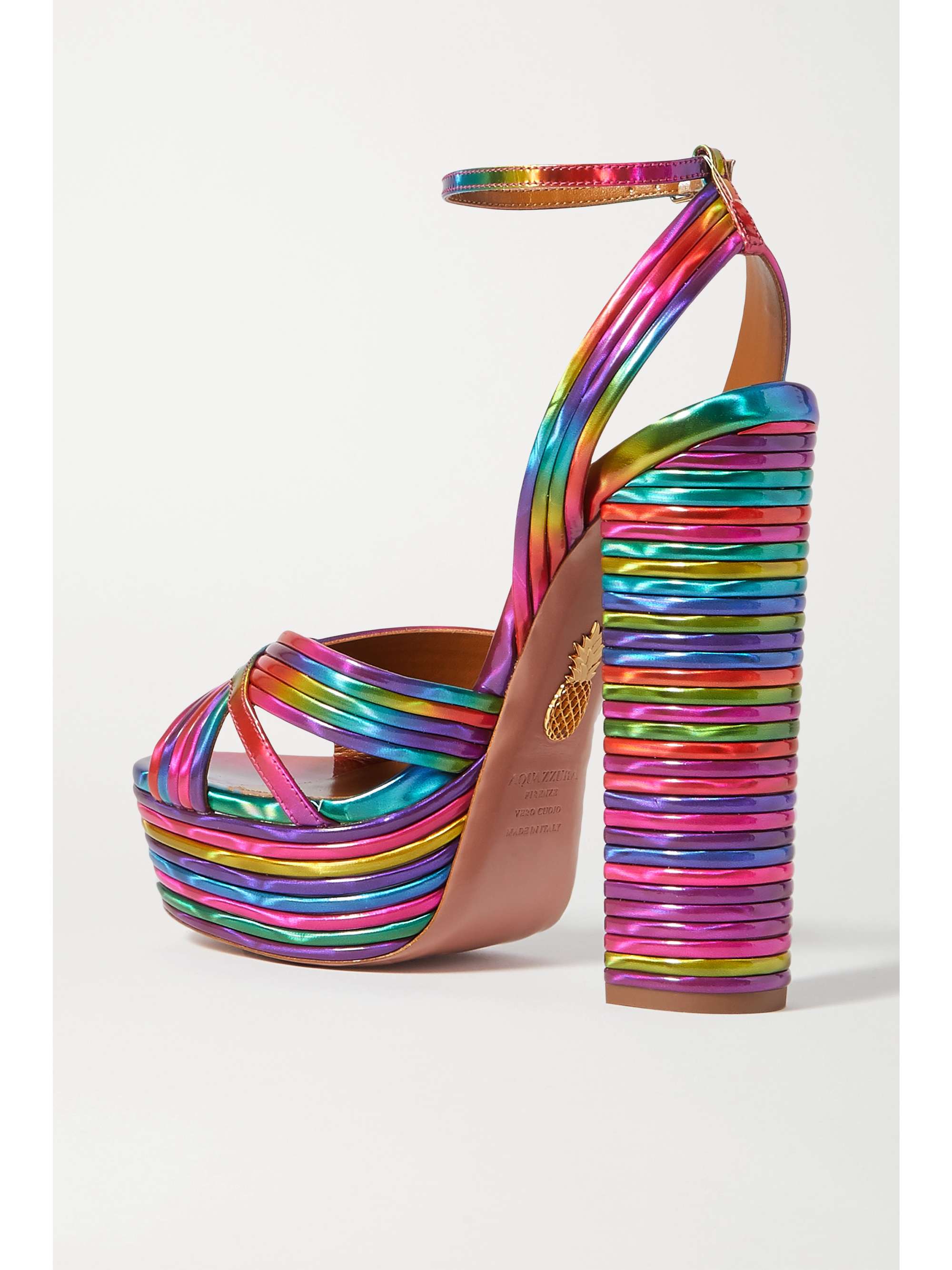 AQUAZZURA Sundance 140 metallic vegan leather platform sandals