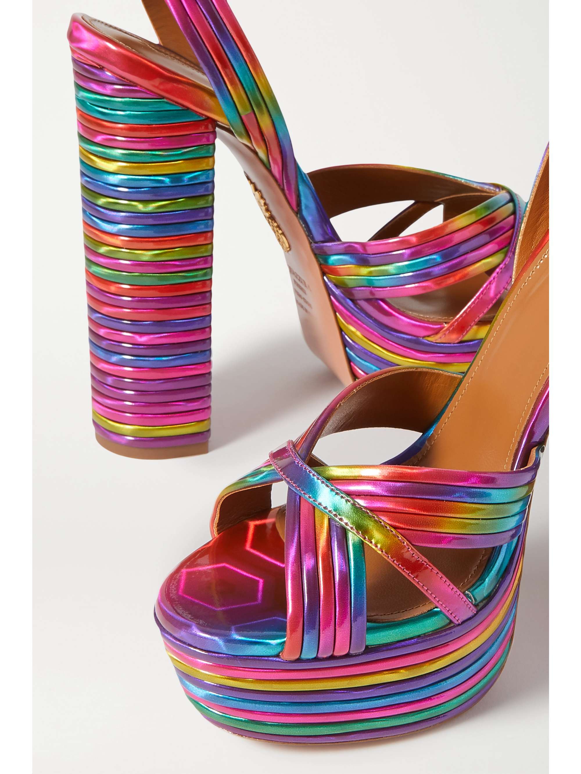 AQUAZZURA Sundance 140 metallic vegan leather platform sandals