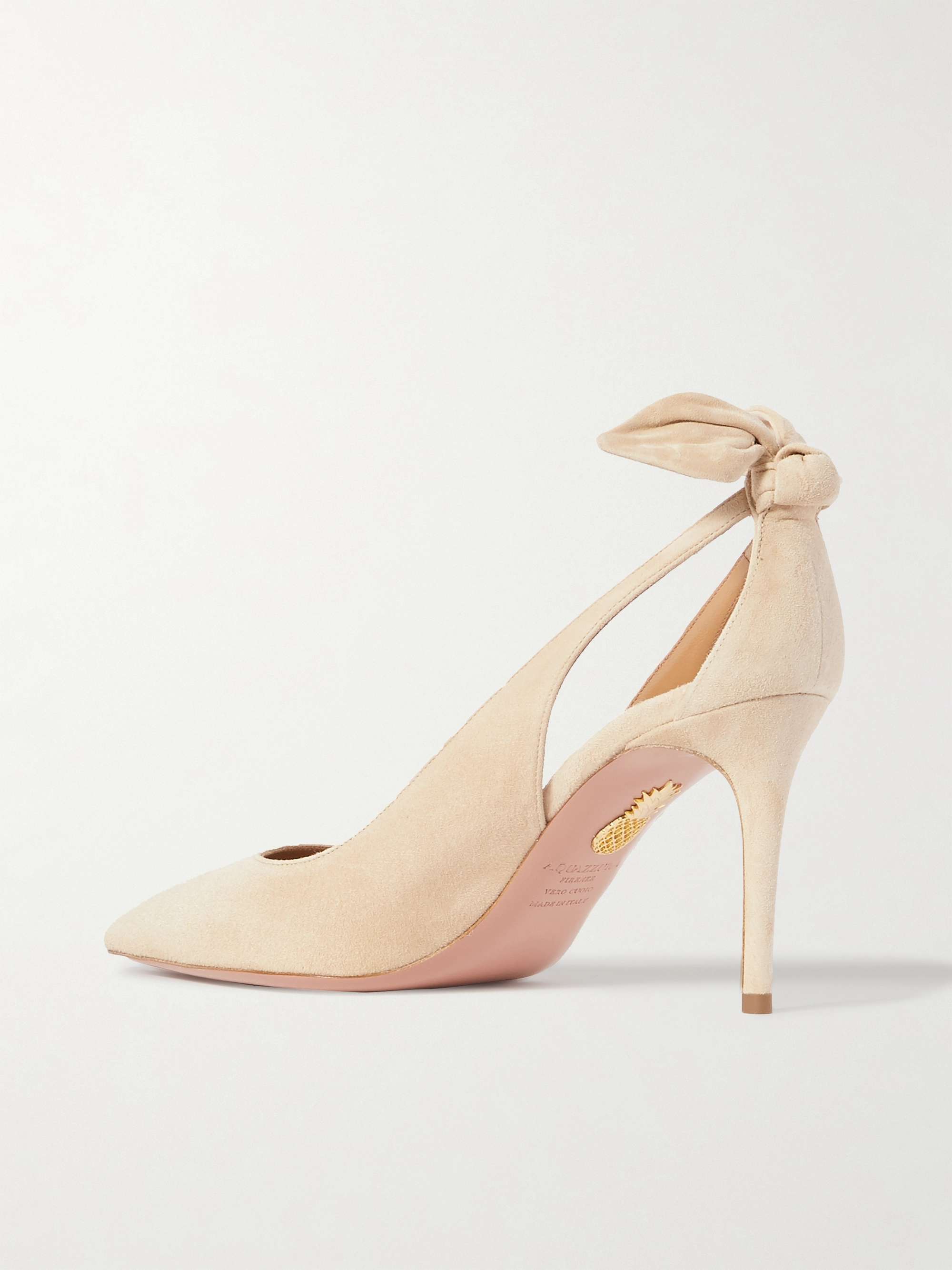 AQUAZZURA Bow Tie 85 suede pumps | NET-A-PORTER