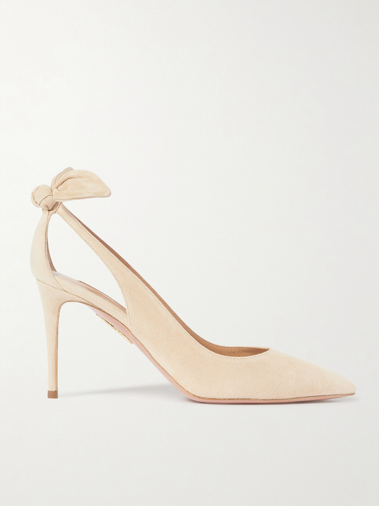 Aquazzura Bow Tie 85 Suede Pumps In Neutral