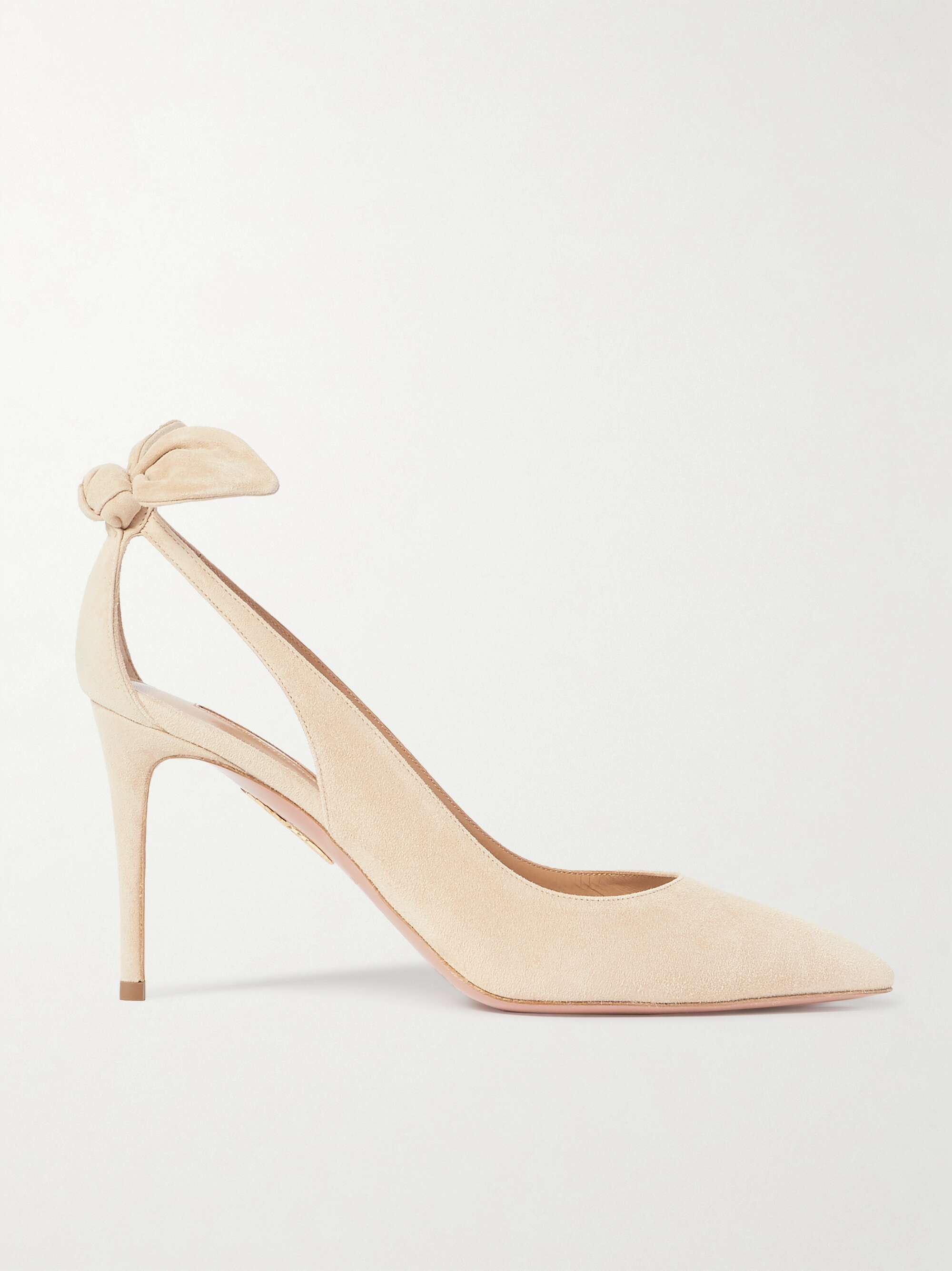 AQUAZZURA Bow Tie 85 suede pumps | NET-A-PORTER