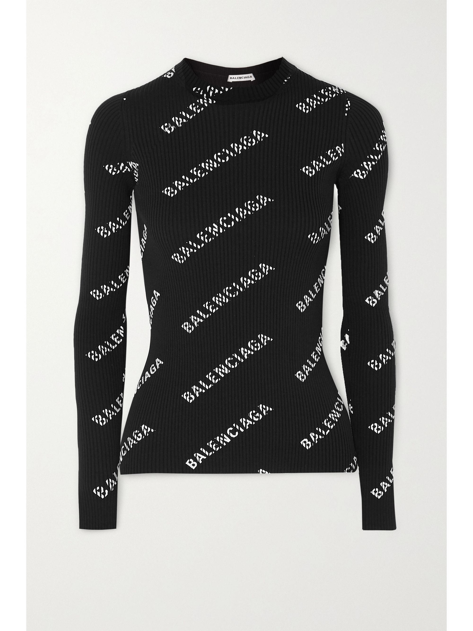 Black Printed ribbed-knit sweater 