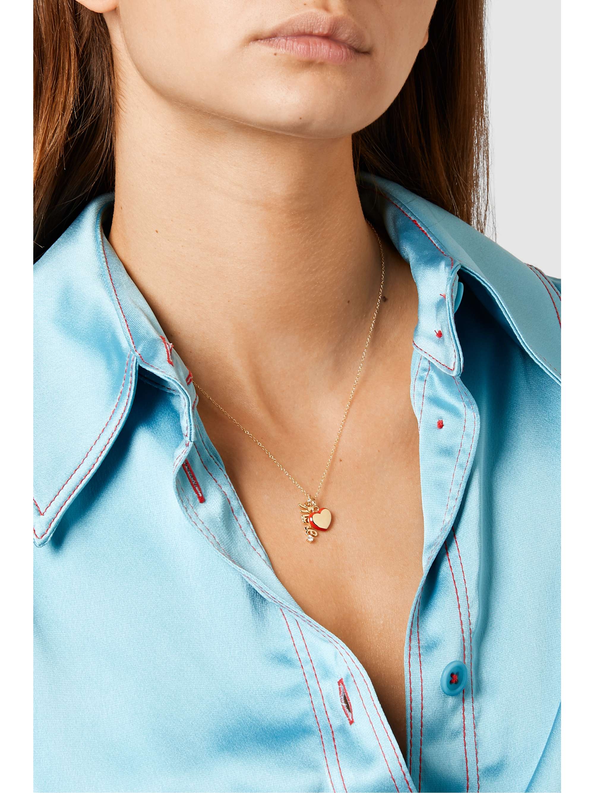 ALISON LOU Mine 14-karat gold, enamel and diamond necklace