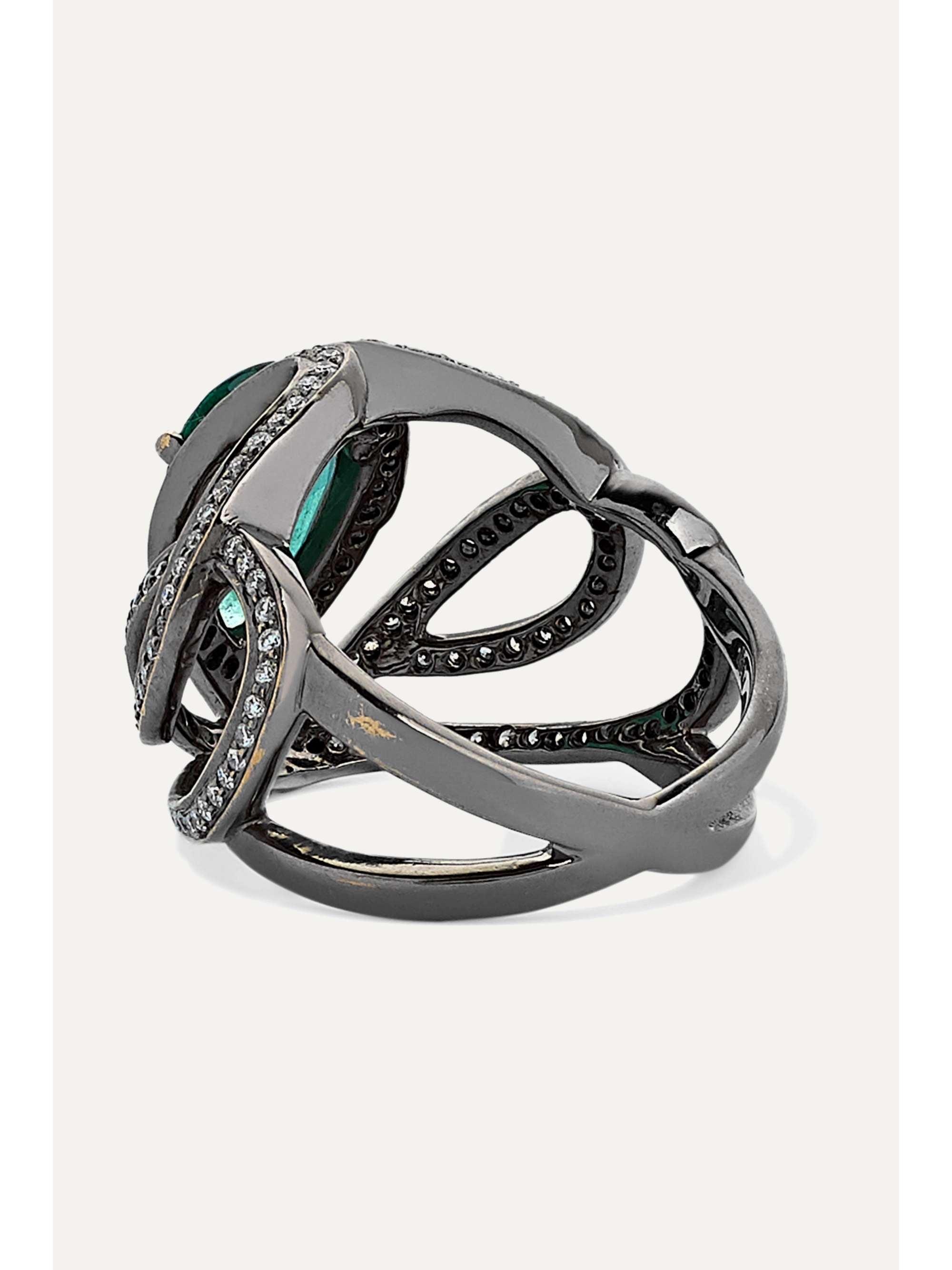 AMRAPALI LONDON 18-karat blackened gold, emerald and diamond ring
