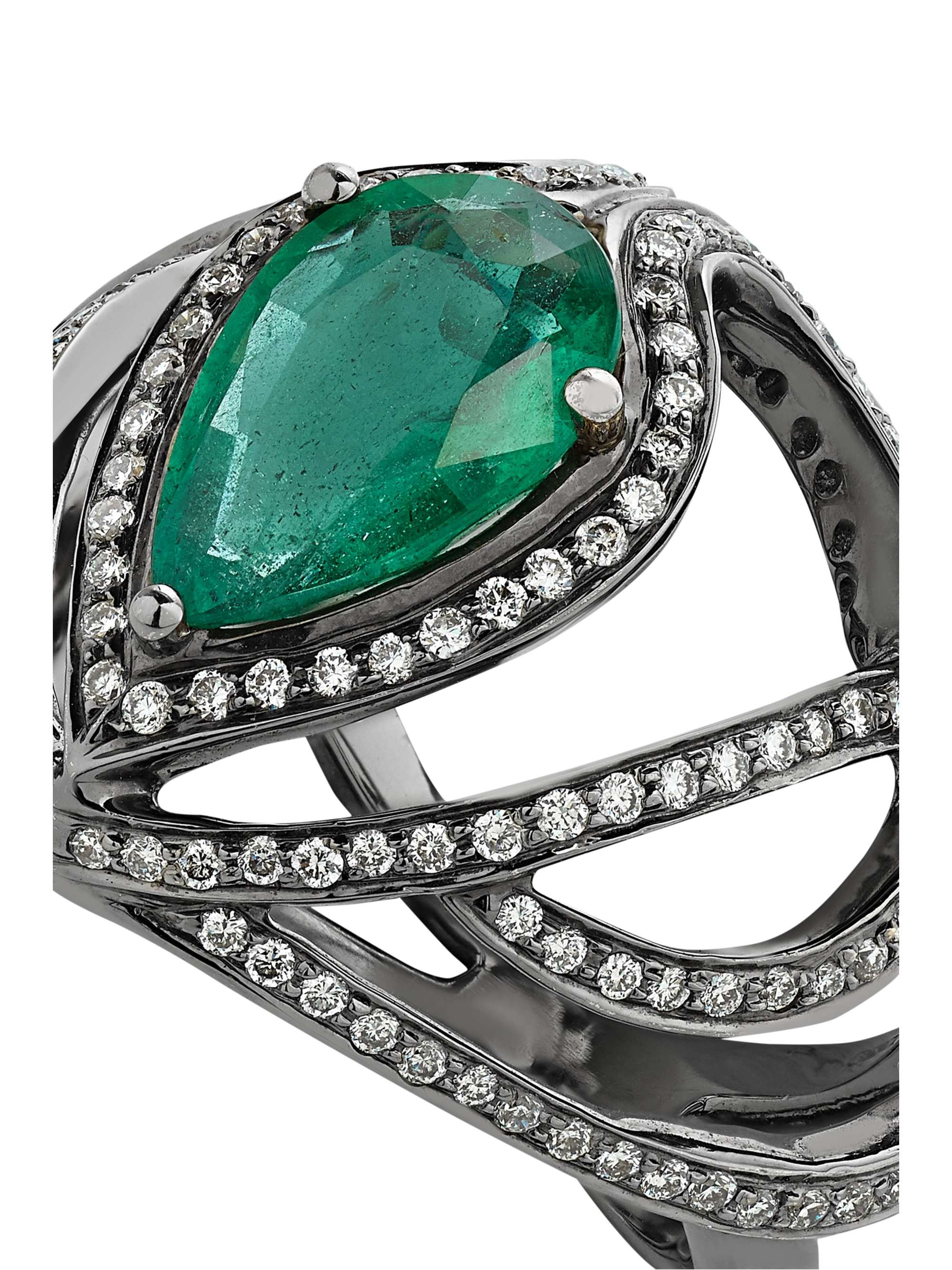AMRAPALI LONDON 18-karat blackened gold, emerald and diamond ring