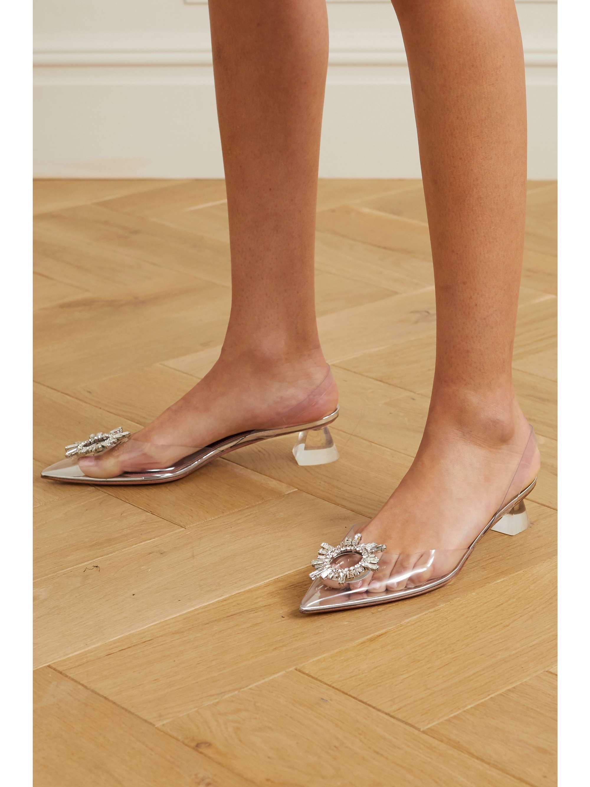 AMINA MUADDI Begum crystal-embellished PVC and leather slingback pumps