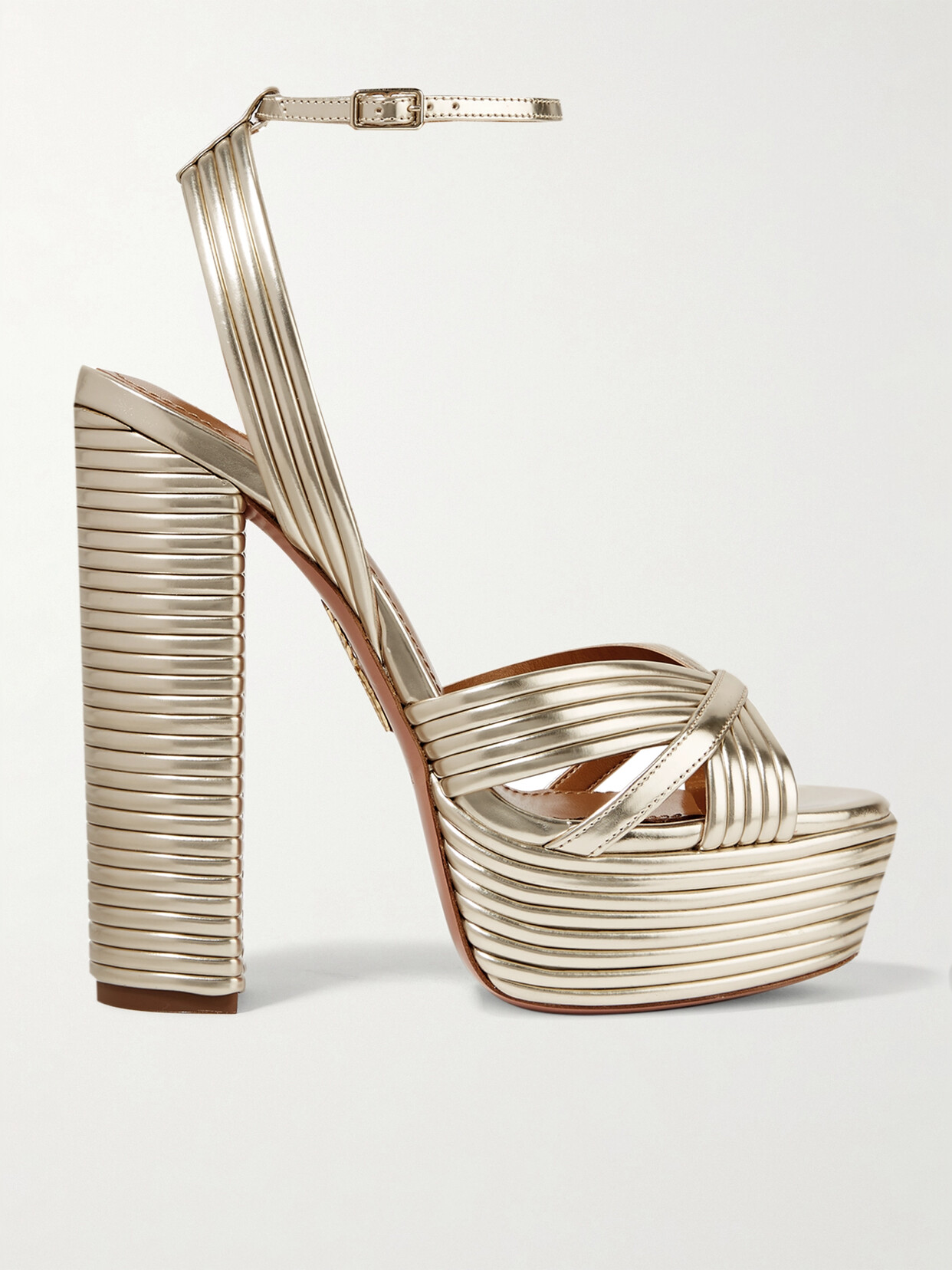 Aquazzura Sundance 140 Metallic Leather Platform Sandals