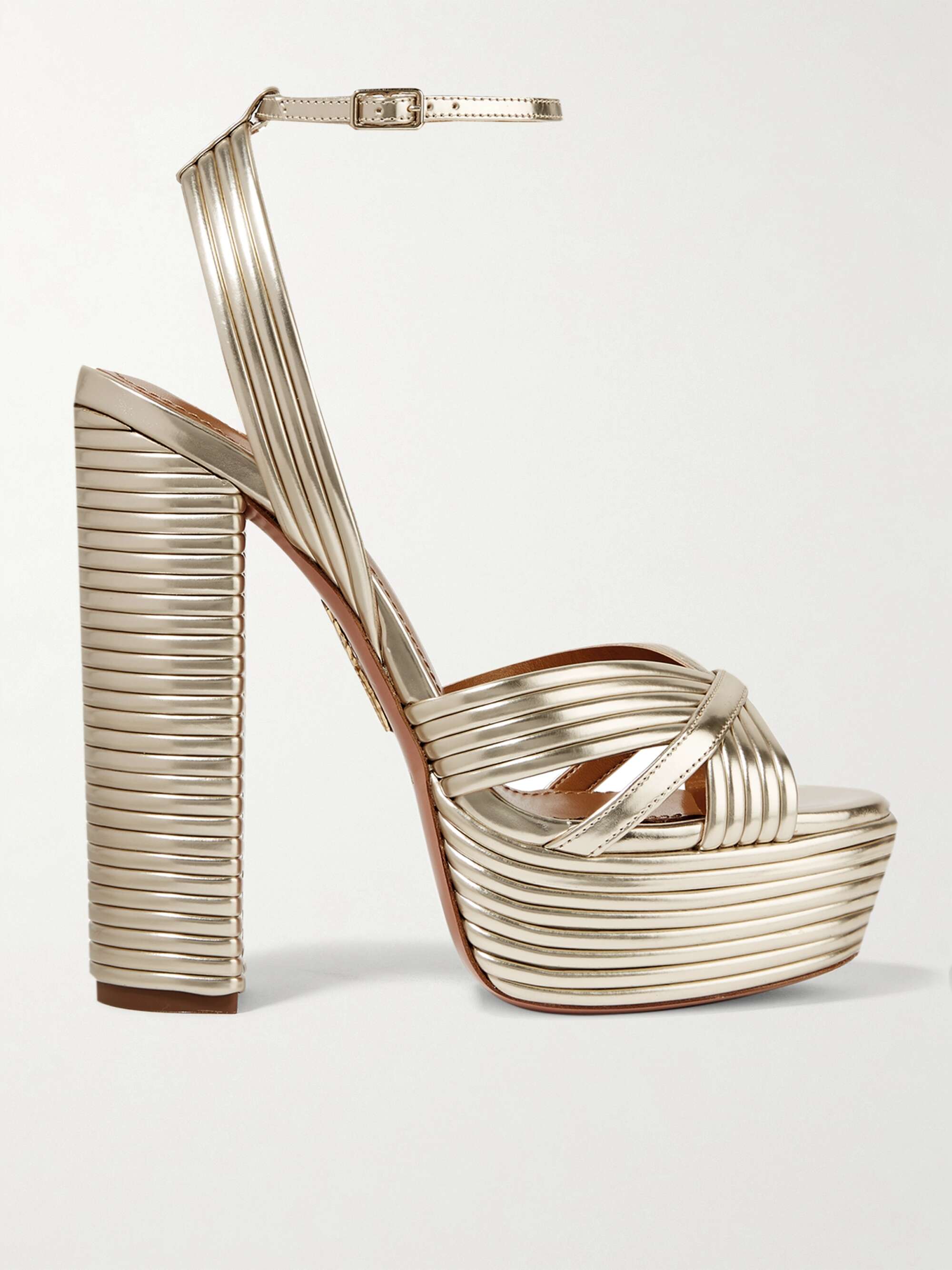 AQUAZZURA Sundance 140 metallic leather platform sandals | NET-A-PORTER