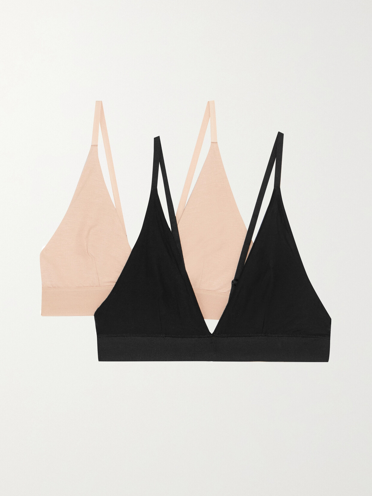 Baserange + Net Sustain Set Of Two Stretch-bamboo Triangle Bras In Black