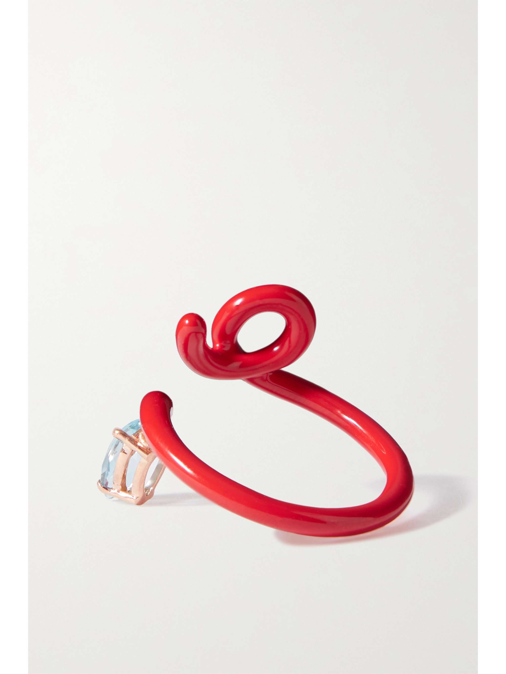 BEA BONGIASCA Baby Vine Tendril enamel, rose gold and topaz ring