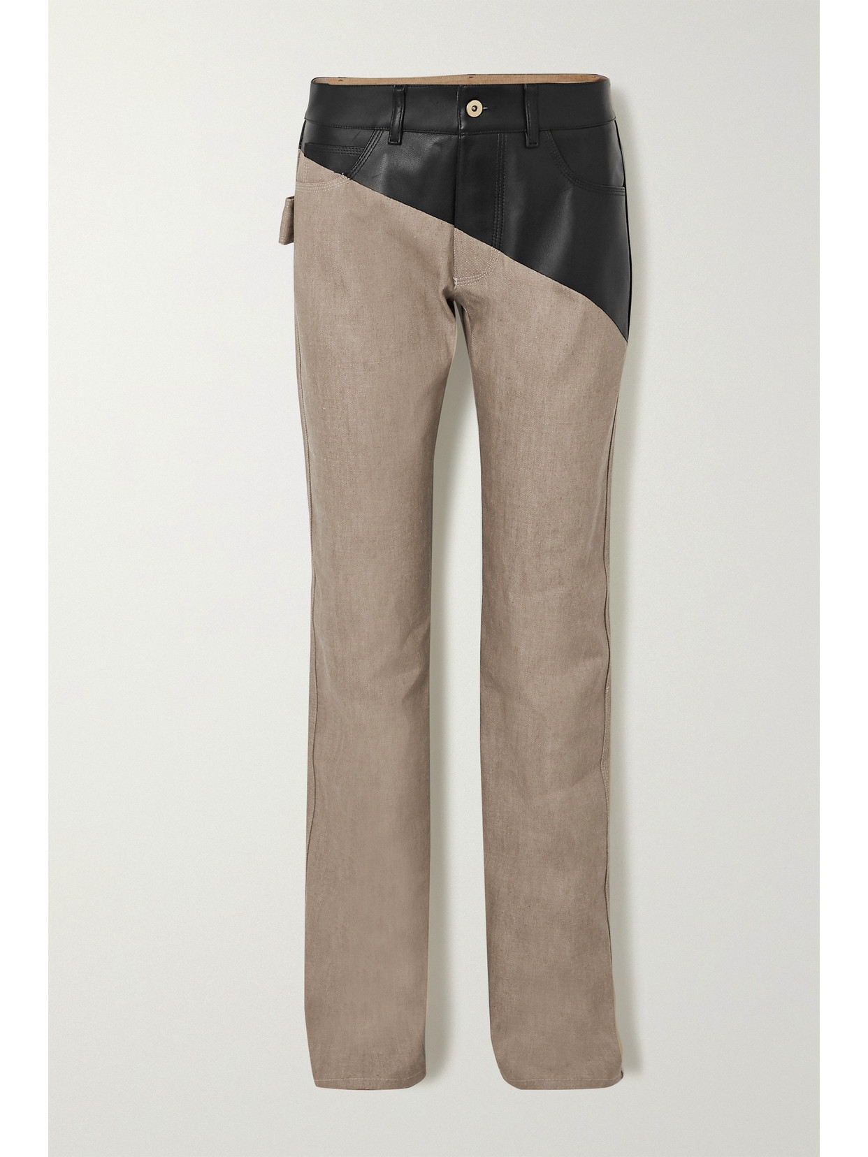 BOTTEGA VENETA LEATHER-PANELED HIGH-RISE STRAIGHT-LEG JEANS