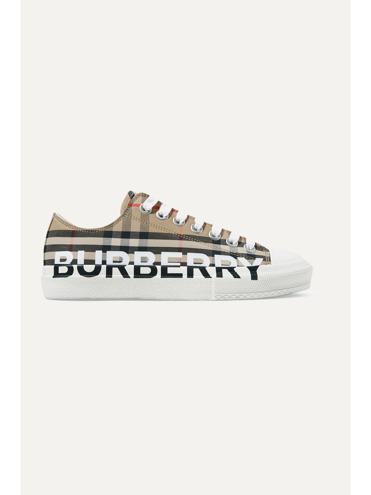 BURBERRY LOGO-PRINT CHECKED COTTON-CANVAS trainers