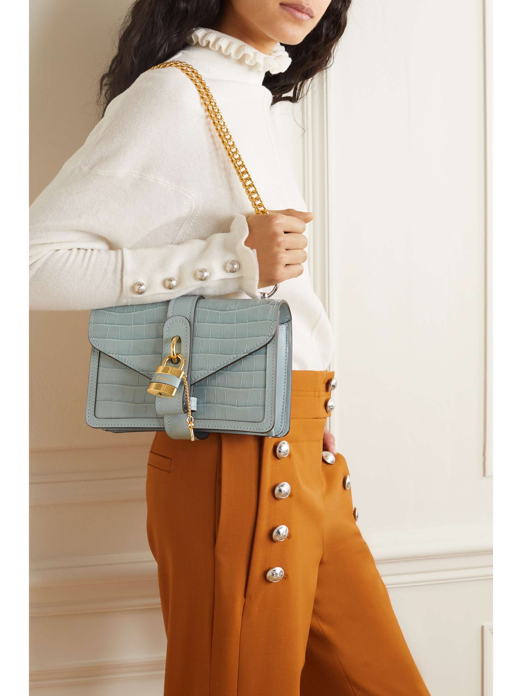 CHLOÉ Aby Chain small croc-effect leather shoulder bag | NET CHLOÉ Aby Chain small croc-effect leather shoulder bag | NET