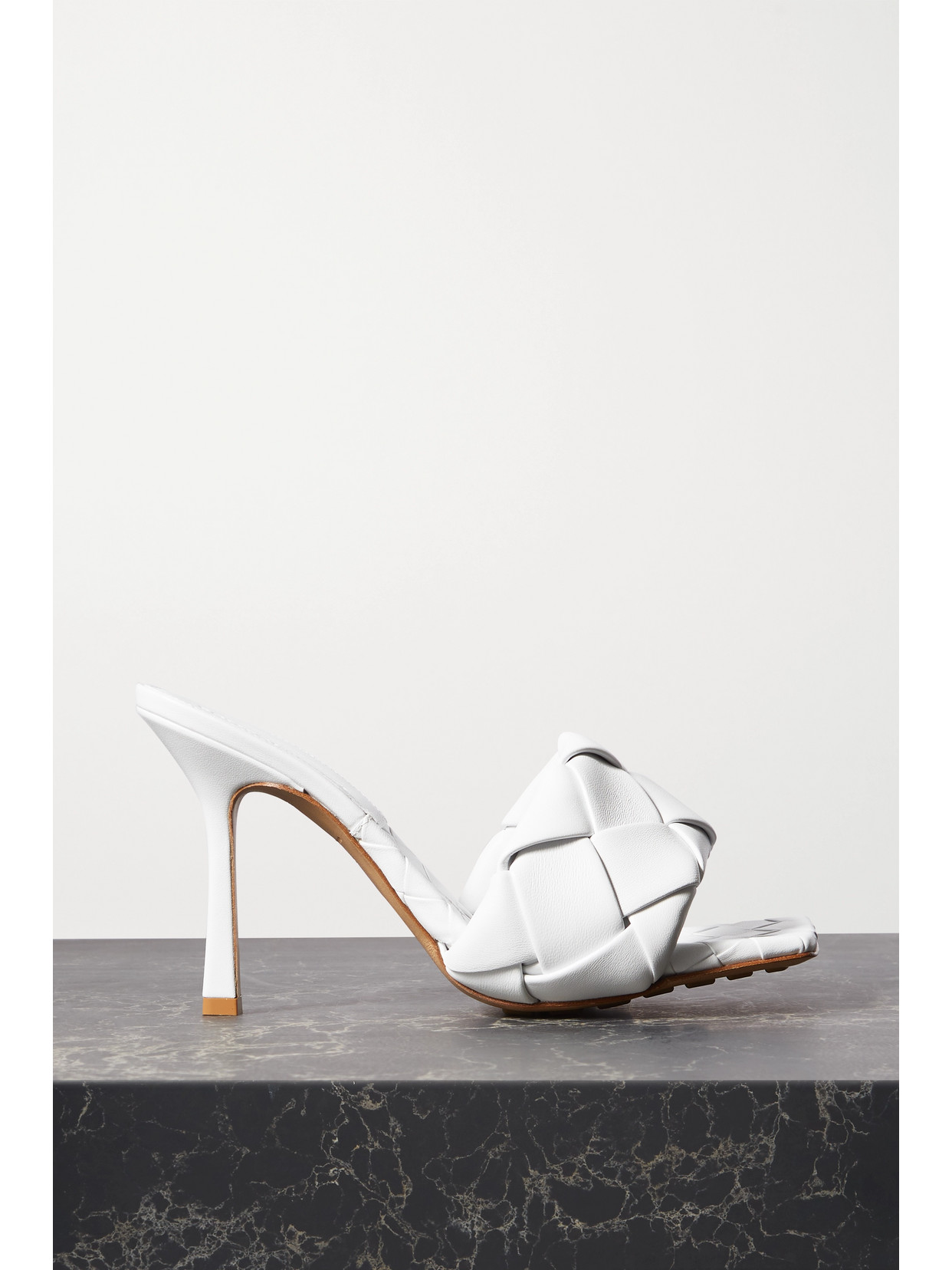 Bottega Veneta 90mm Lido Woven Leather Slide Sandals In White