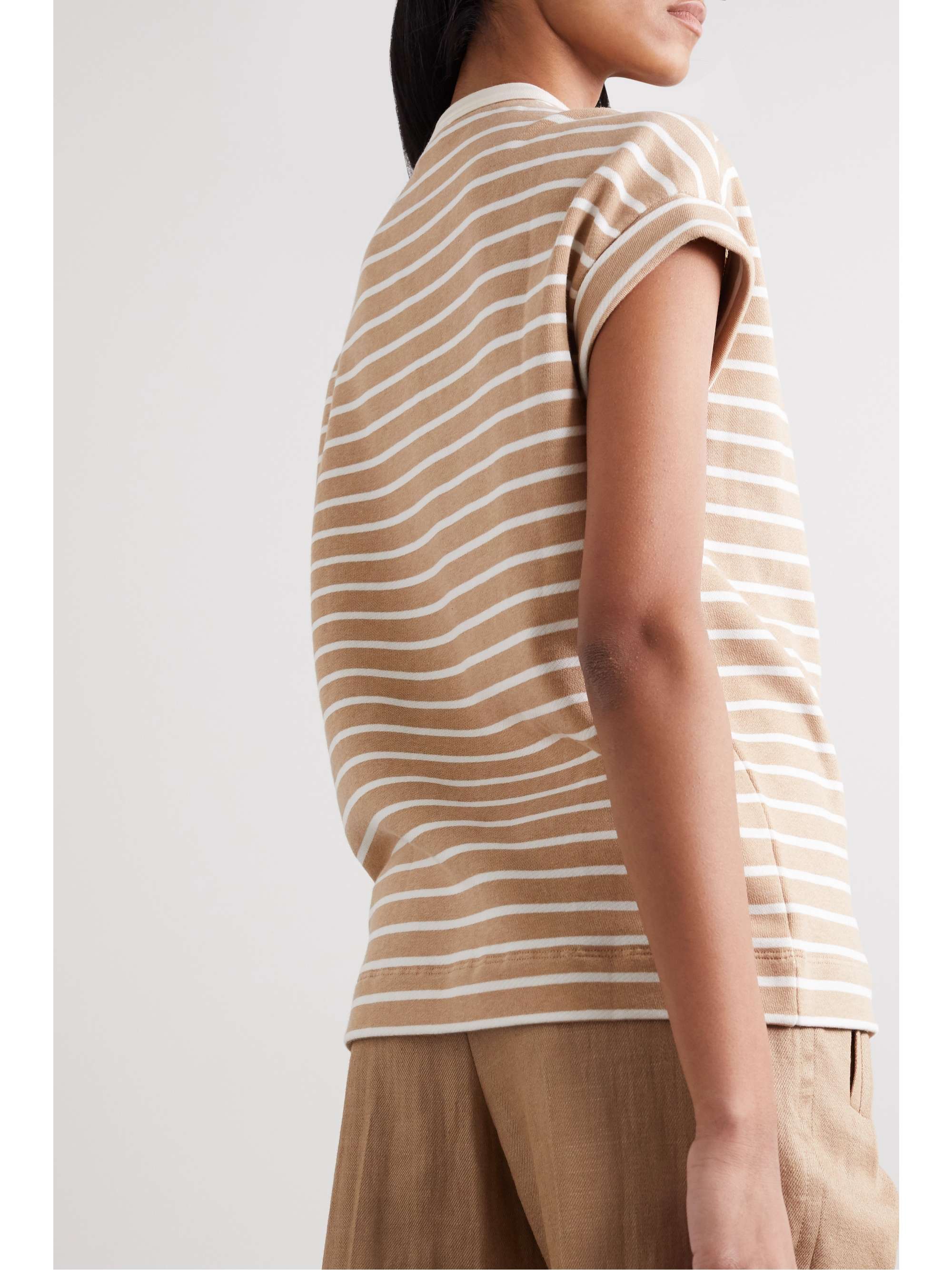 BRUNELLO CUCINELLI Bead-embellished striped cotton-jersey T-shirt