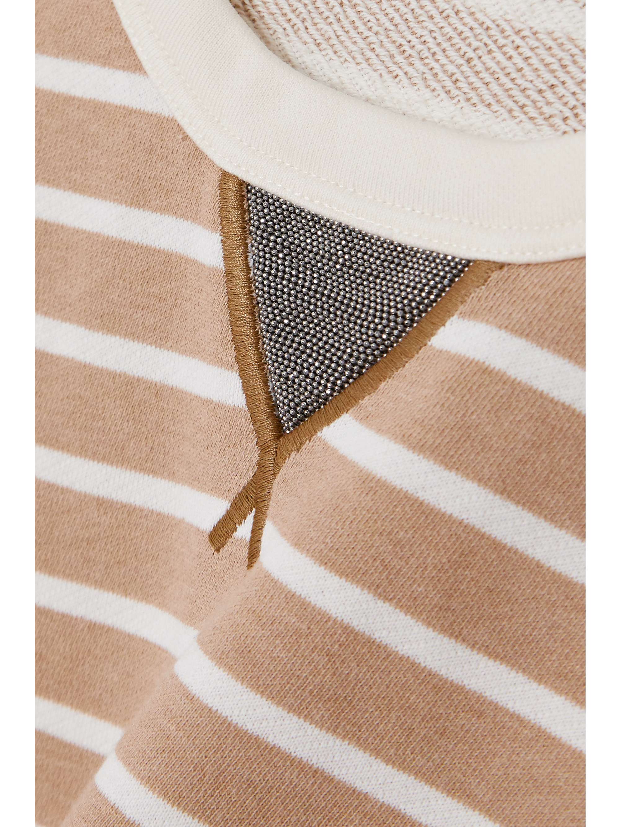 BRUNELLO CUCINELLI Bead-embellished striped cotton-jersey T-shirt
