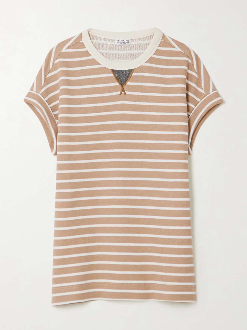 Brunello Cucinelli — Bead-embellished striped cotton-jersey T-shirt