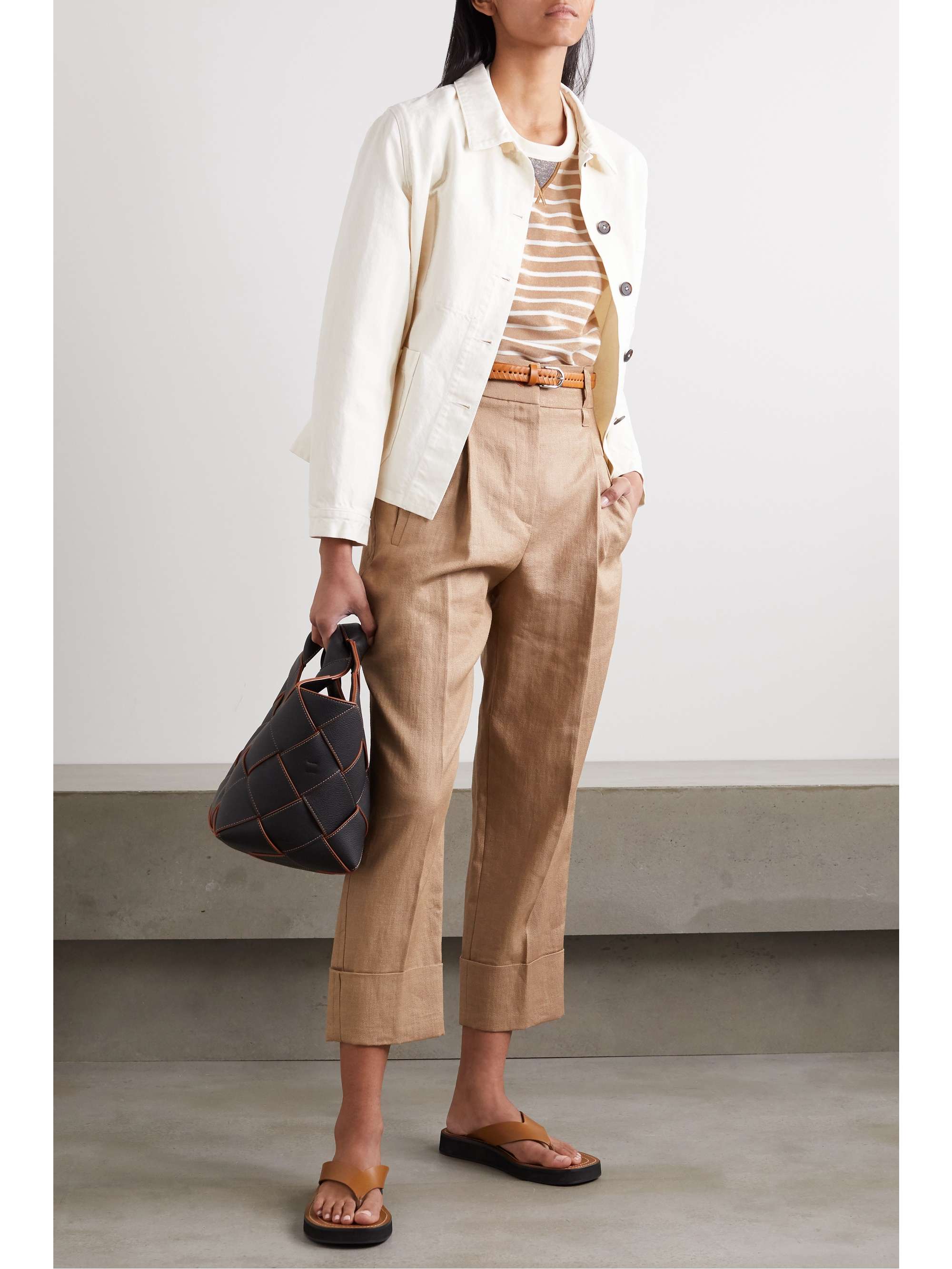 BRUNELLO CUCINELLI Bead-embellished striped cotton-jersey T-shirt
