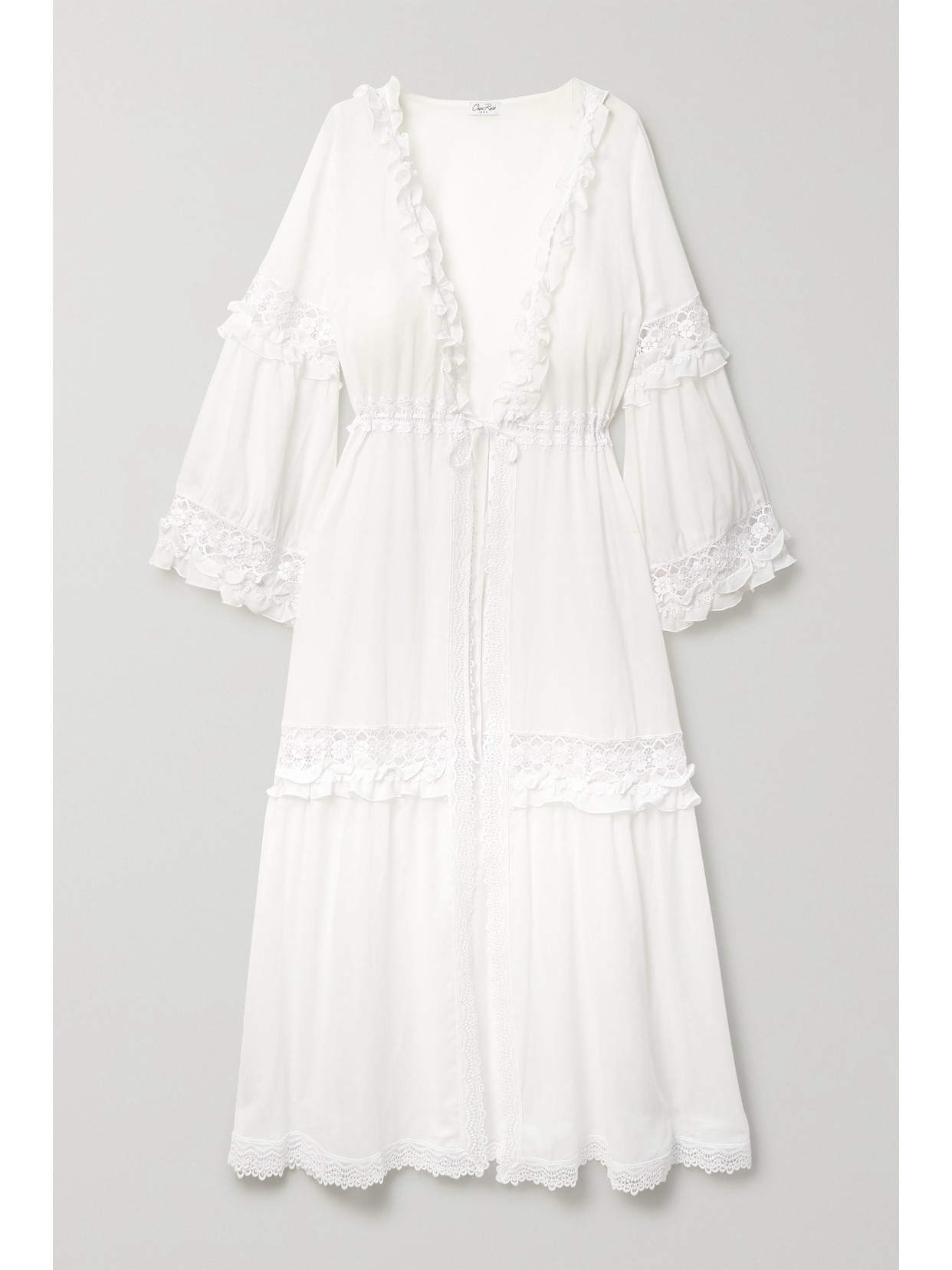 Charo Ruiz Tamara Ruffled Crochet-trimmed Cotton-blend Voile Robe In White