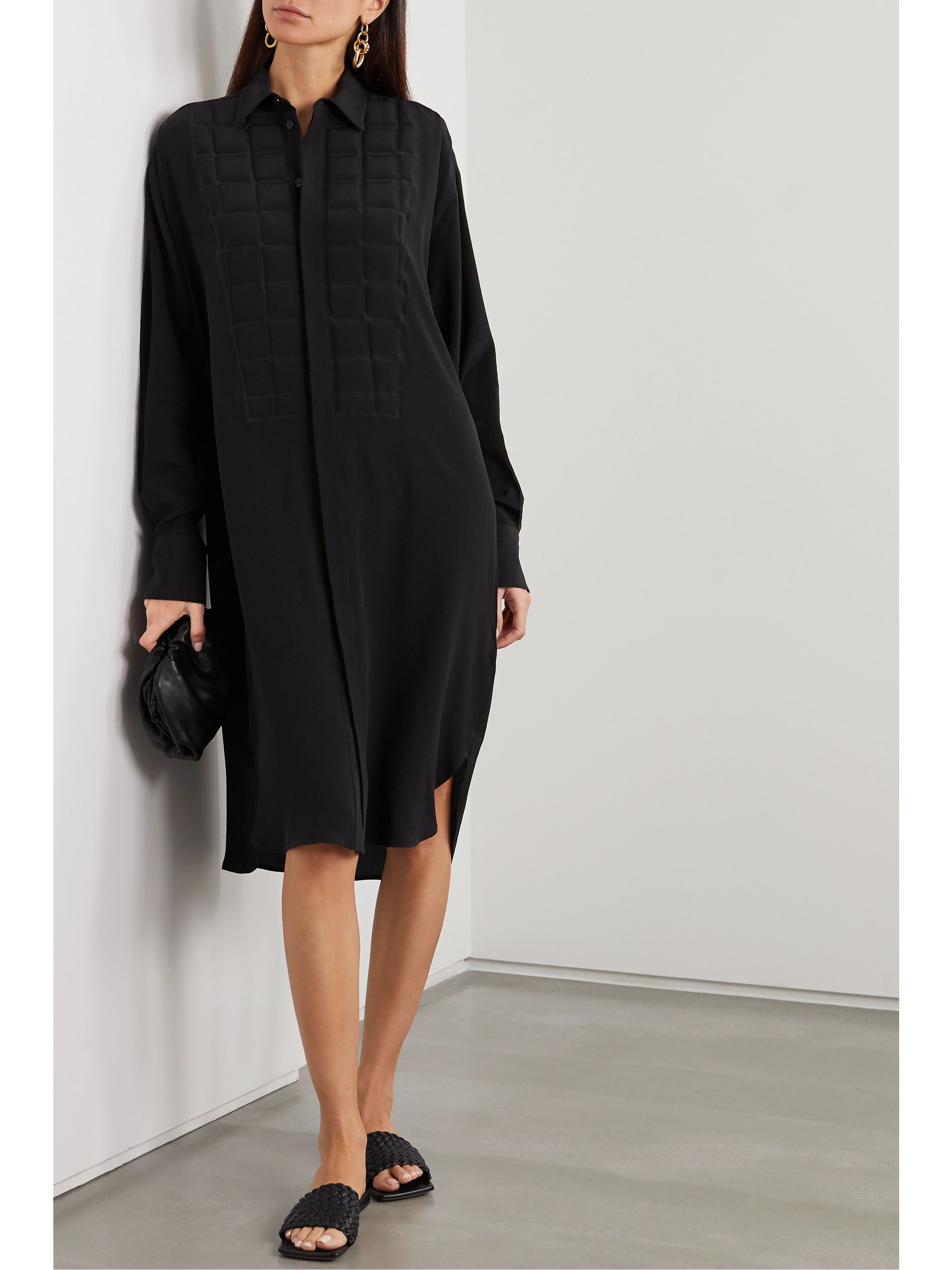 Noir Robe Chemise En Crepe De Chine De Soie A Finitions Matelassees Net A Porter Bottega Veneta Net A Porter