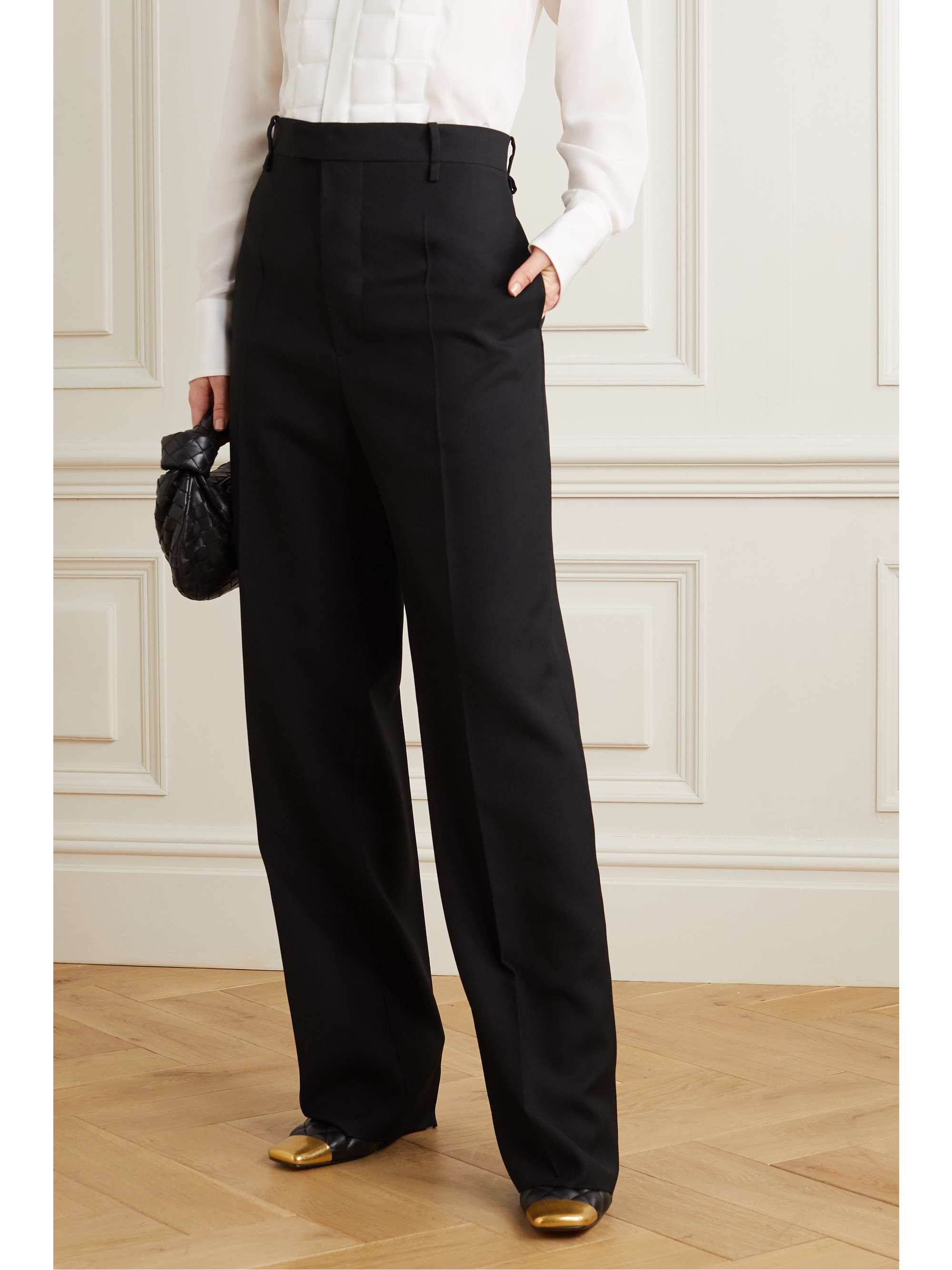 Black Wool-gabardine wide-leg pants 