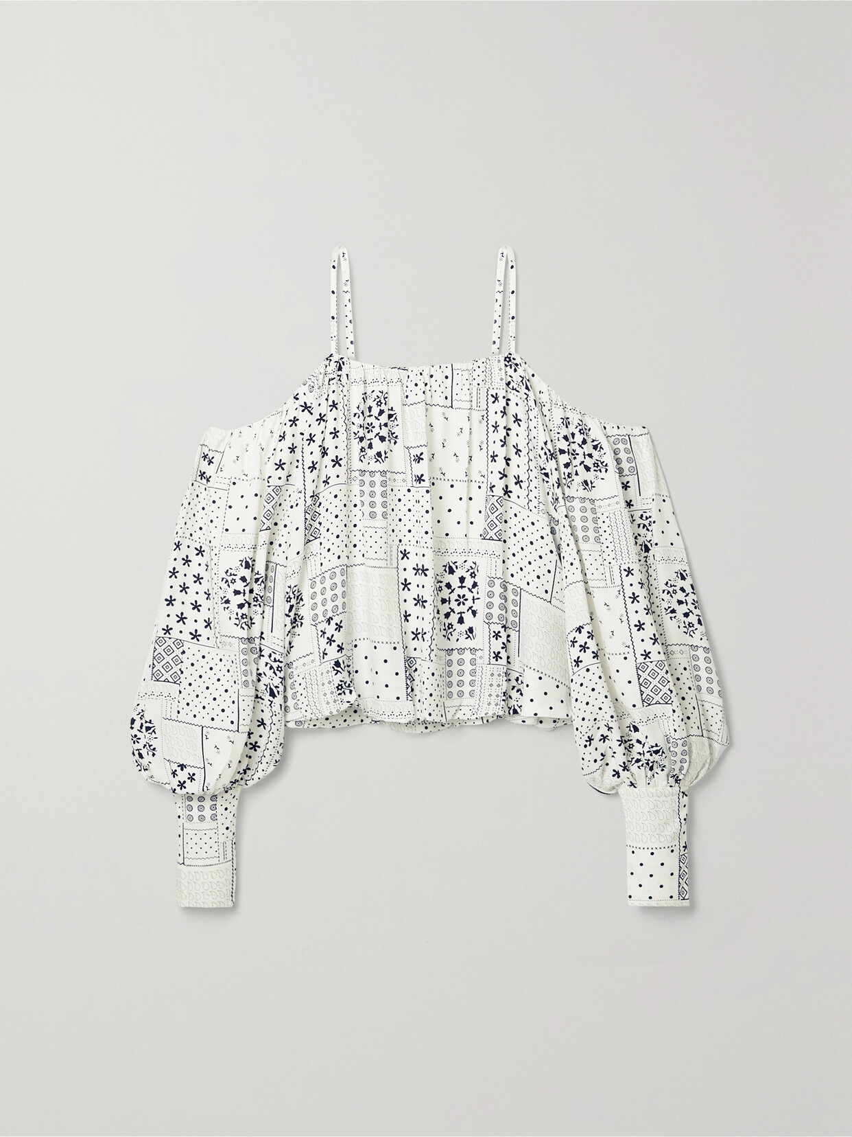 By Malene Birger Cold-shoulder Printed Twill Blouse