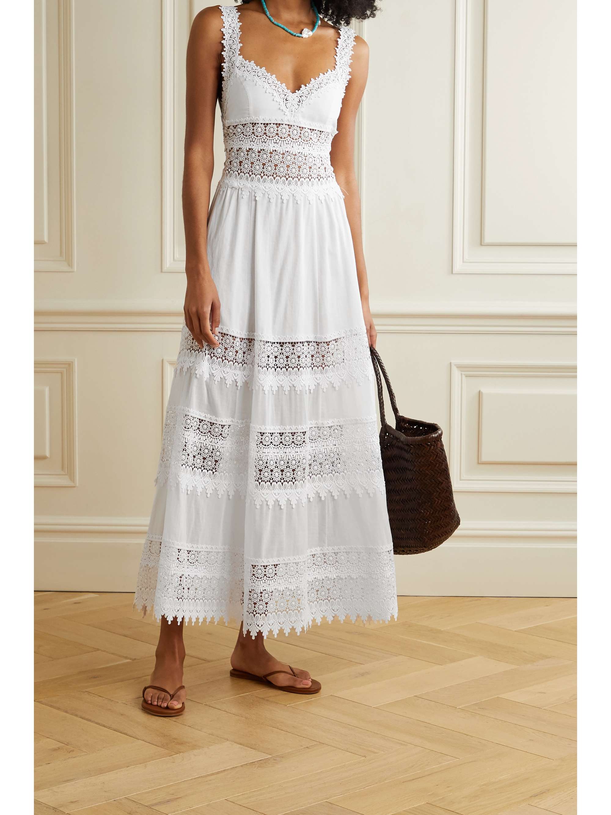 CHARO RUIZ Sophia crocheted lace-paneled cotton-blend voile maxi dress