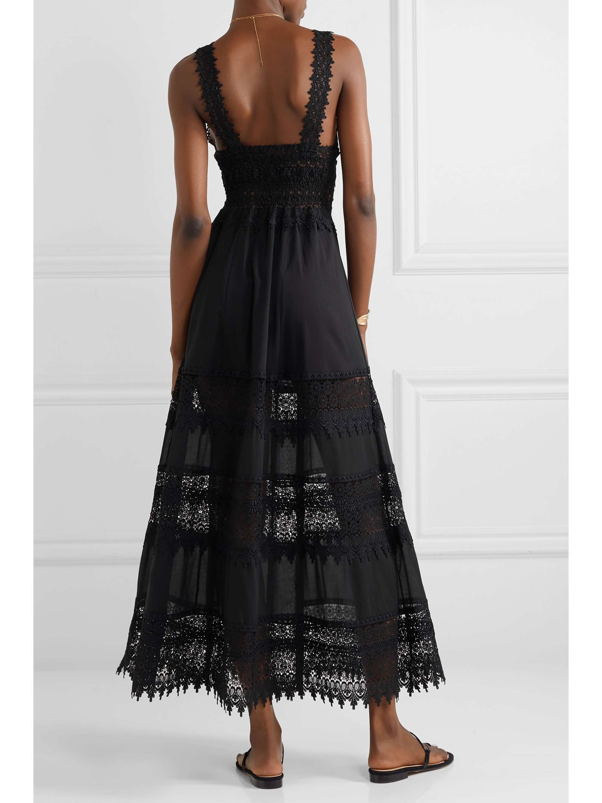 Black Sophia crocheted lacepaneled cottonblend voile maxi dress