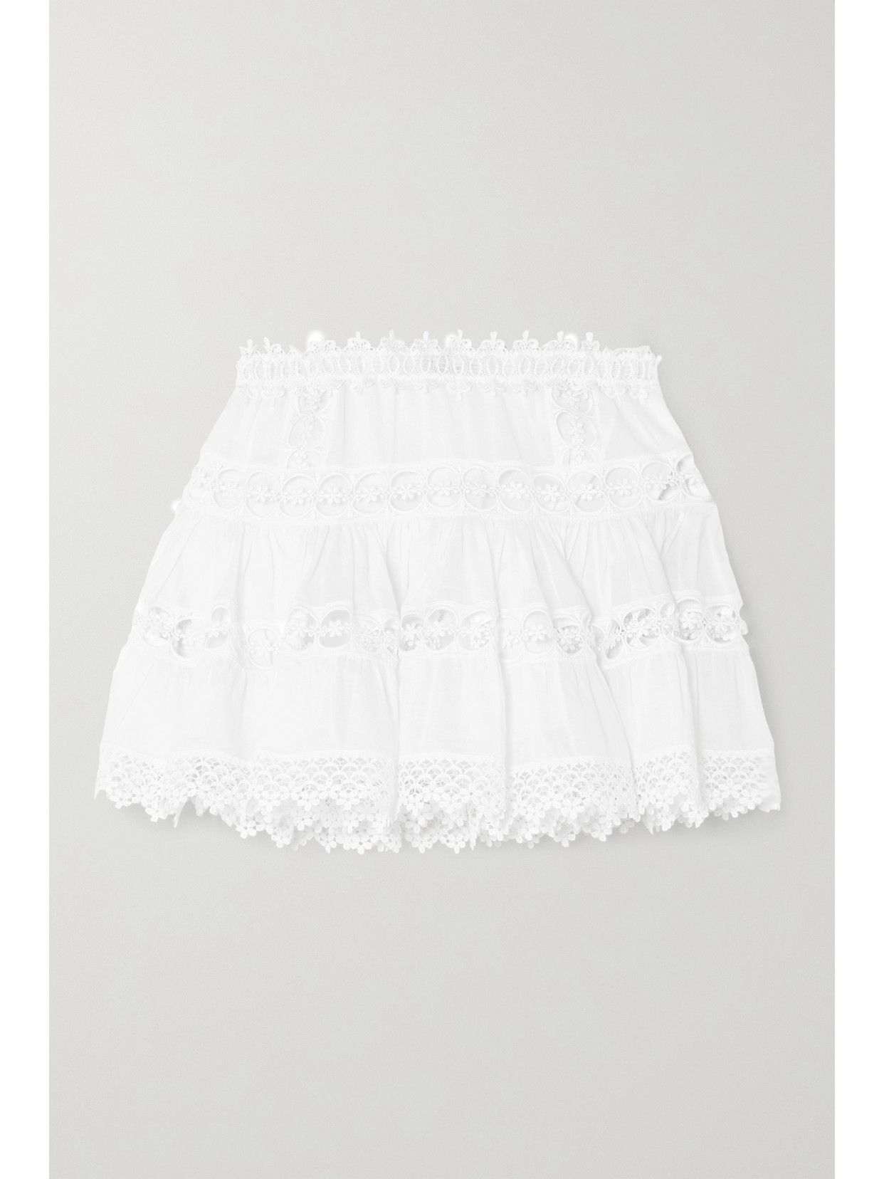 Charo Ruiz Greta Crocheted Lace-paneled Cotton-blend Mini Skirt In White