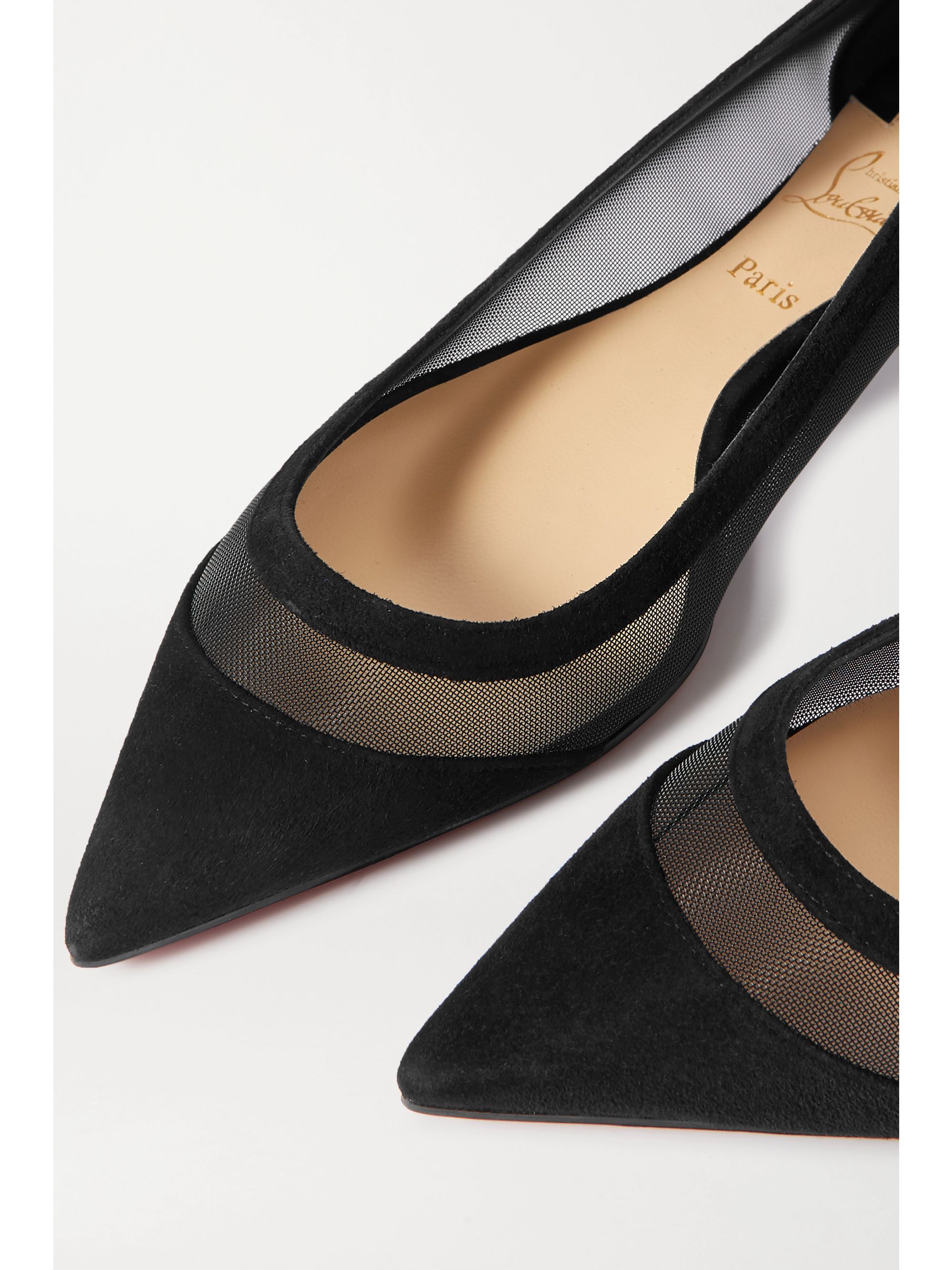 christian louboutin galativi mesh pointed red sole flats