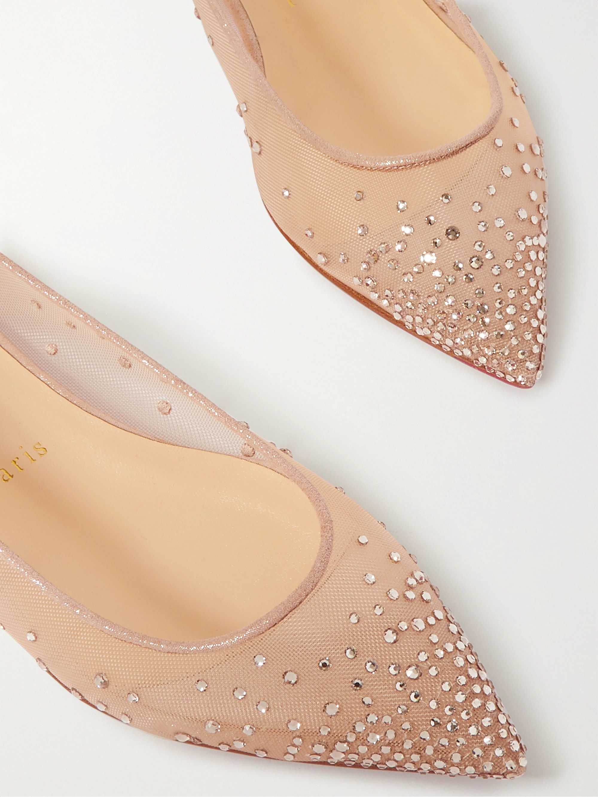 CHRISTIAN LOUBOUTIN Follies Swarovski crystal-embellished mesh and lamé point-toe flats thumbnail