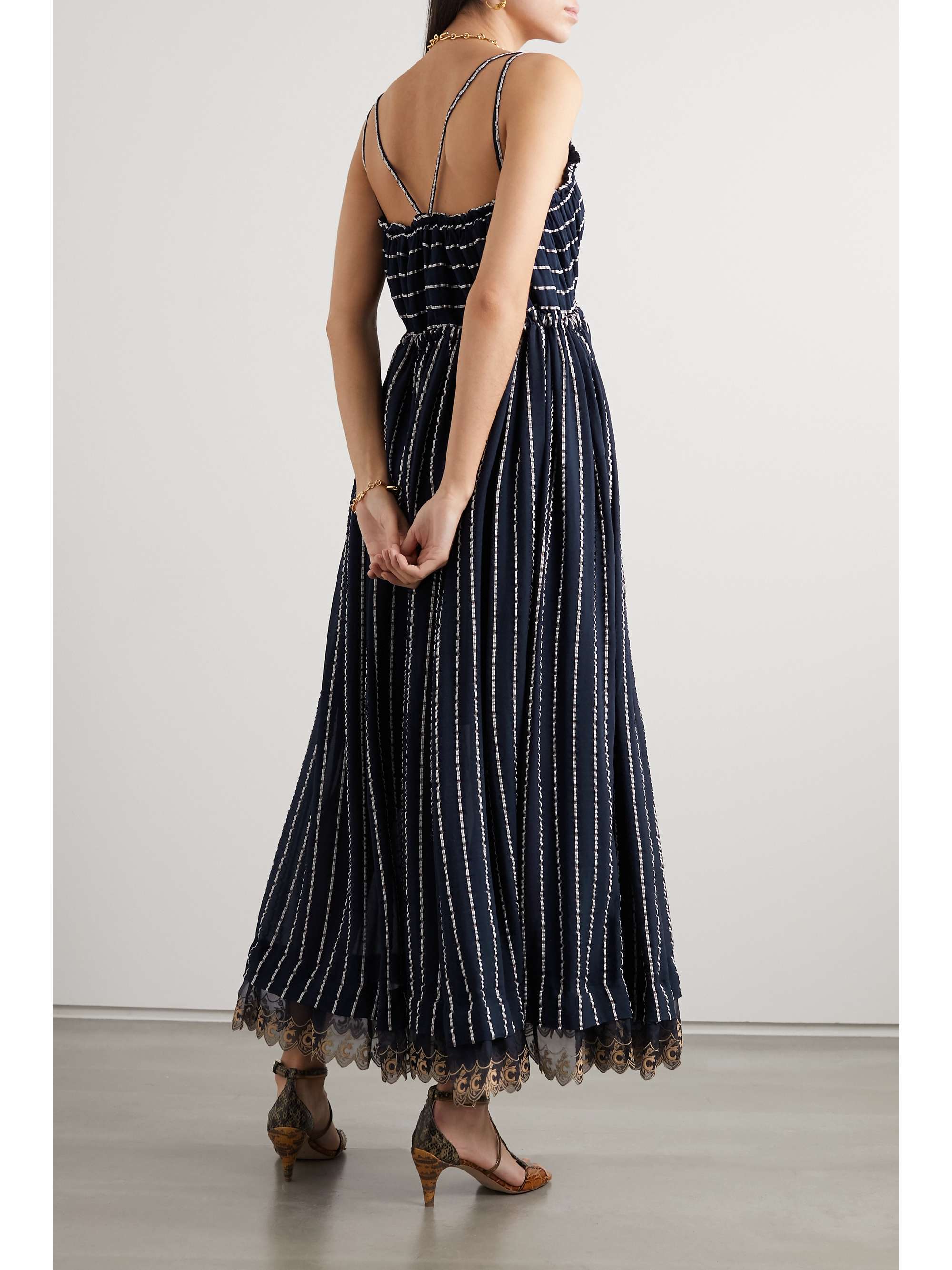 CHLOÉ Striped silk-blend mousseline maxi dress