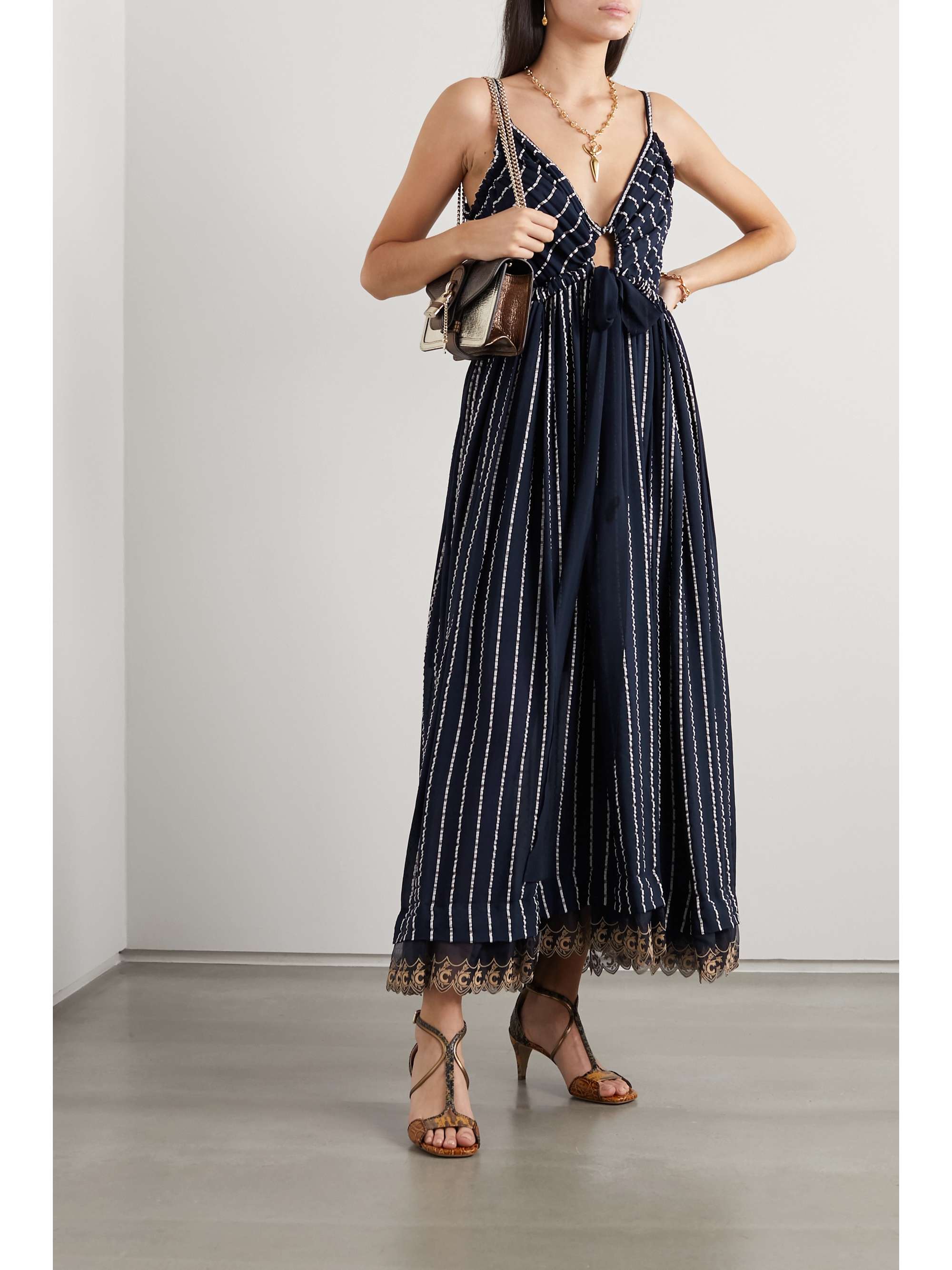 CHLOÉ Striped silk-blend mousseline maxi dress