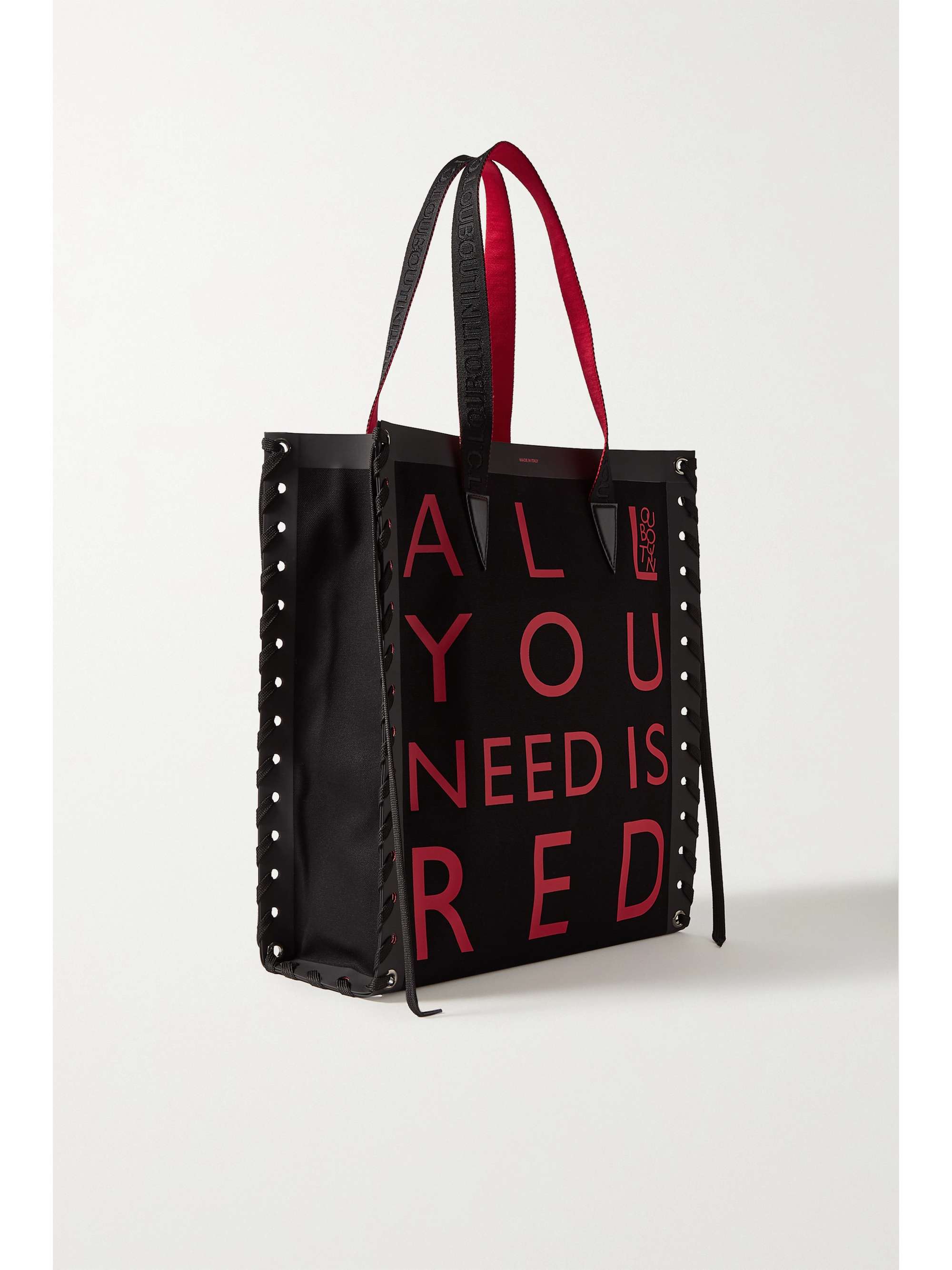 CHRISTIAN LOUBOUTIN Cabalace small lace-up leather-trimmed printed canvas tote