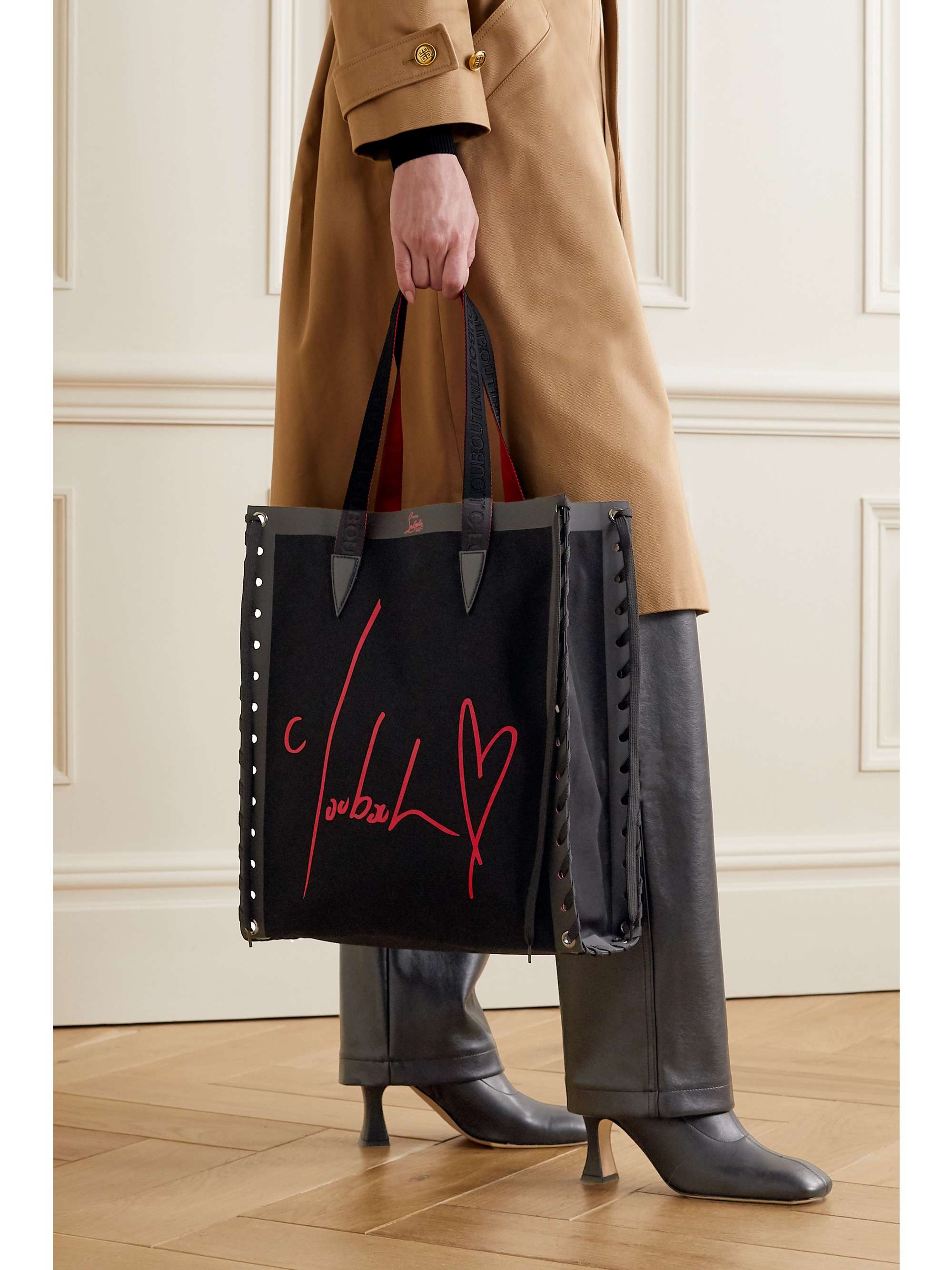 CHRISTIAN LOUBOUTIN Cabalace small lace-up leather-trimmed printed canvas tote