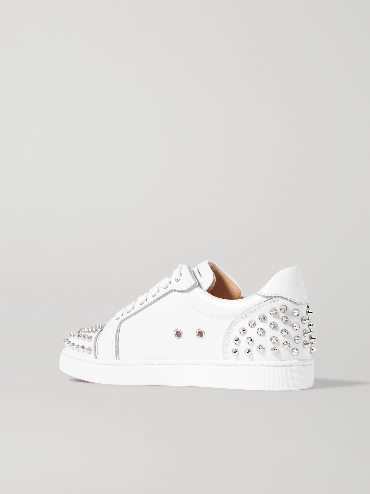 Shop Christian Louboutin Vieira 2 Embellished Leather Sneakers In White