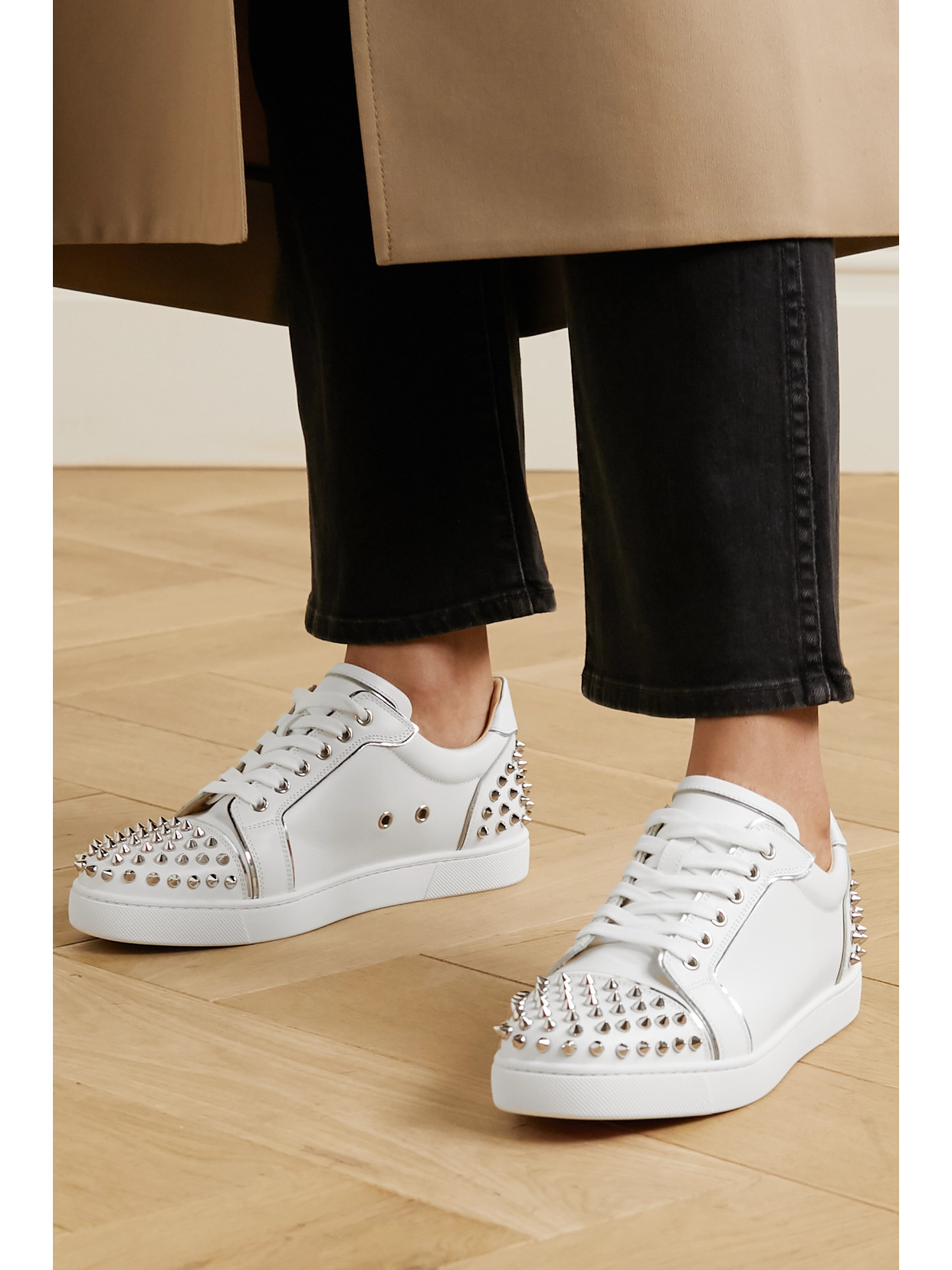 Shop Christian Louboutin Vieira 2 Embellished Leather Sneakers In White