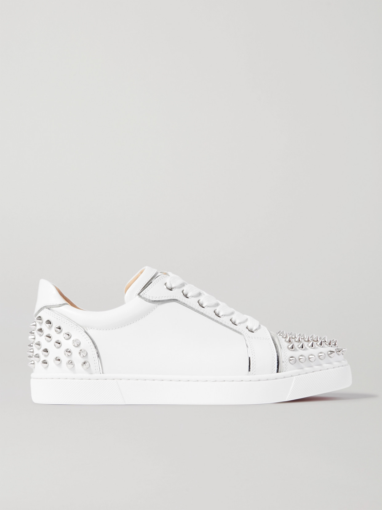 Christian Louboutin Vieira 2 Embellished Leather Sneakers In Bianco/silver