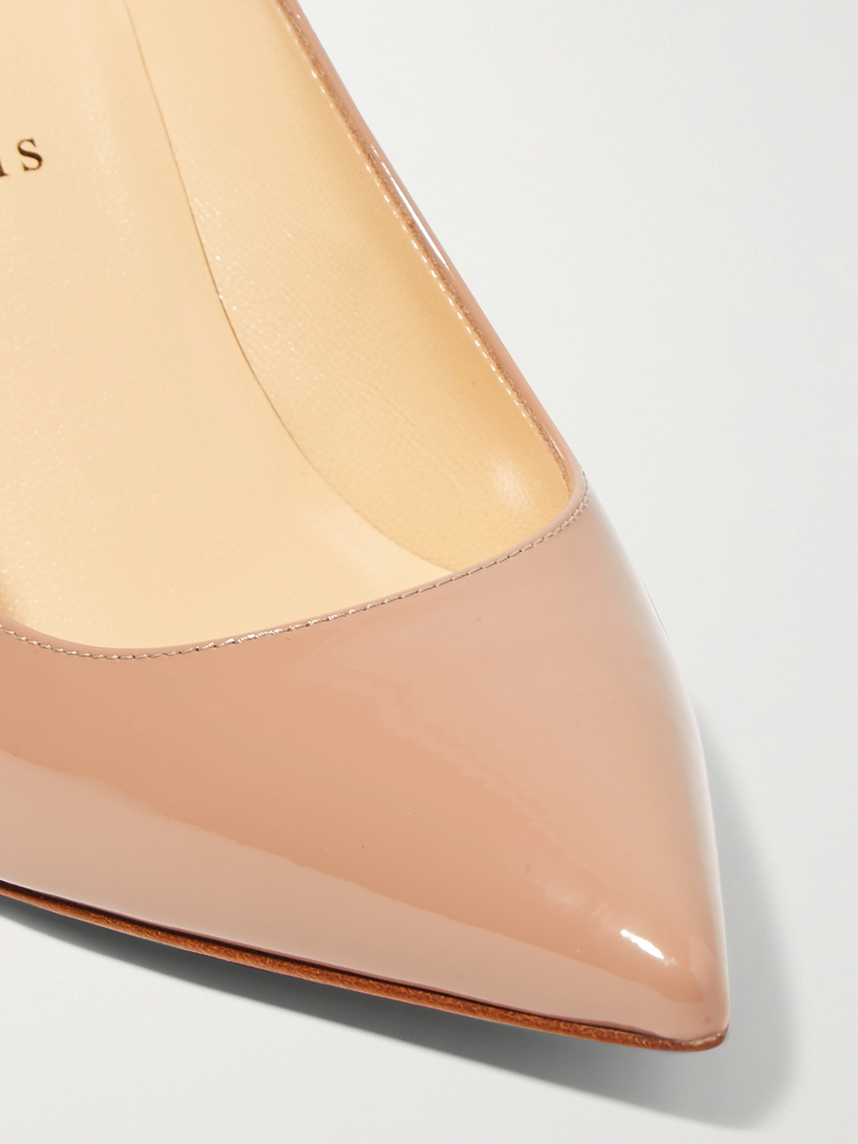 Christian Louboutin Women Kate 100 Patent Leather Decollete In Beige