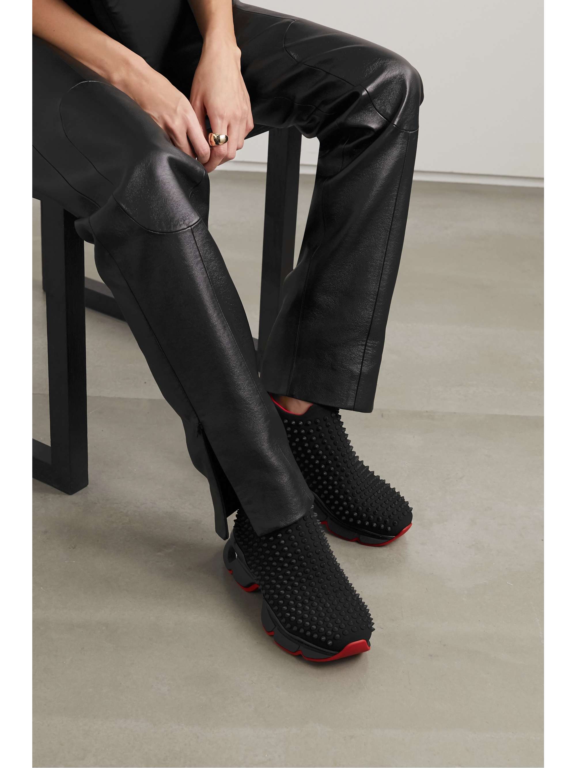 christian louboutin black spike sock sneakers